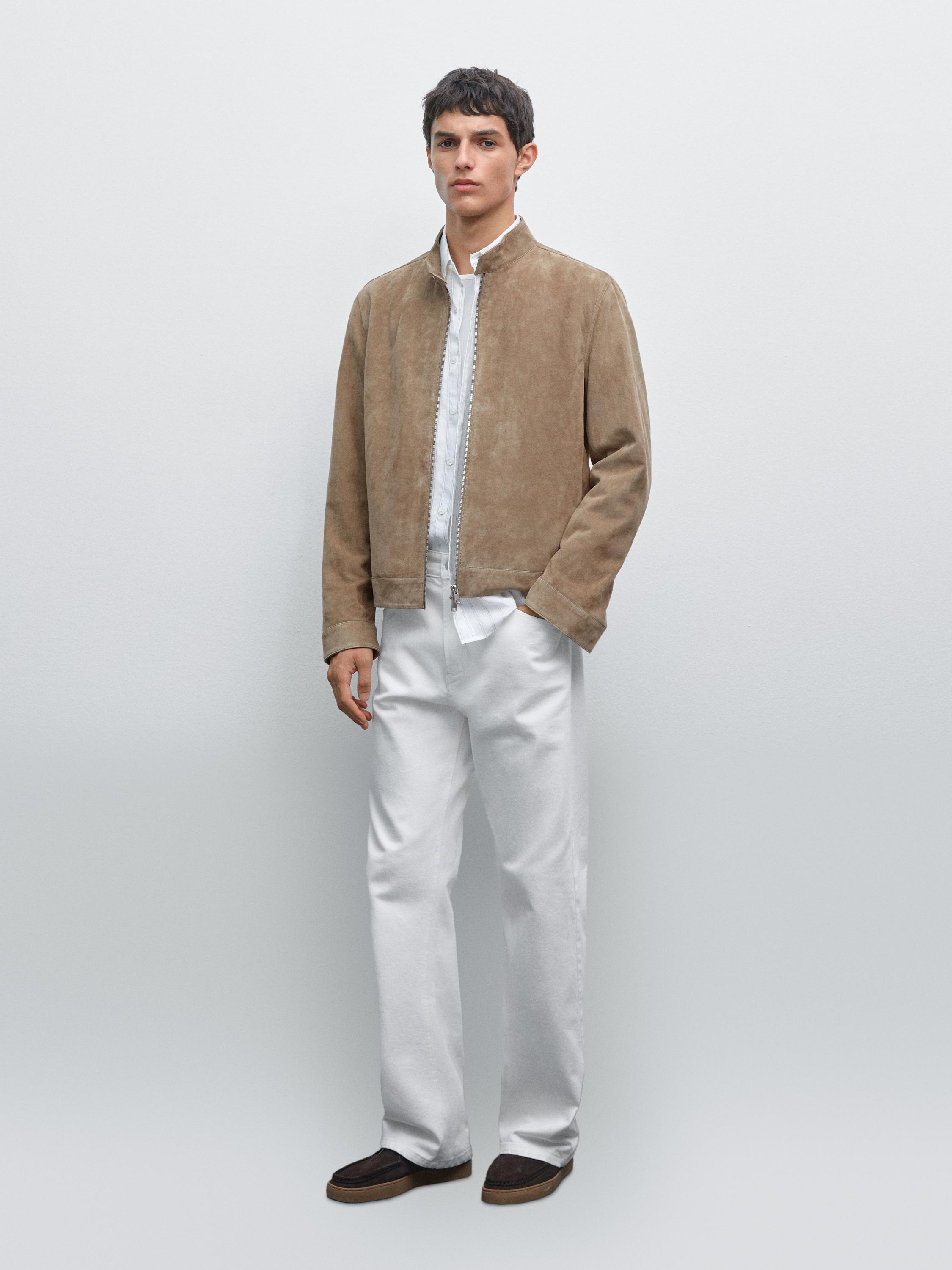 Krátká bunda z kozinky se semišovým povrchem