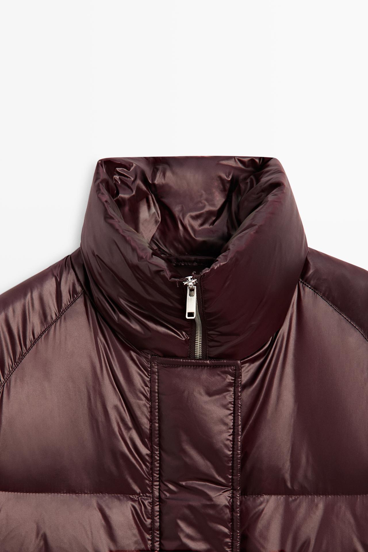 Shiny puffer jacket — BURGUNDY
