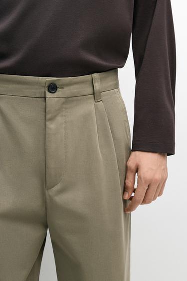 Pants with double pleats, 100% cotton — OLIVE 8