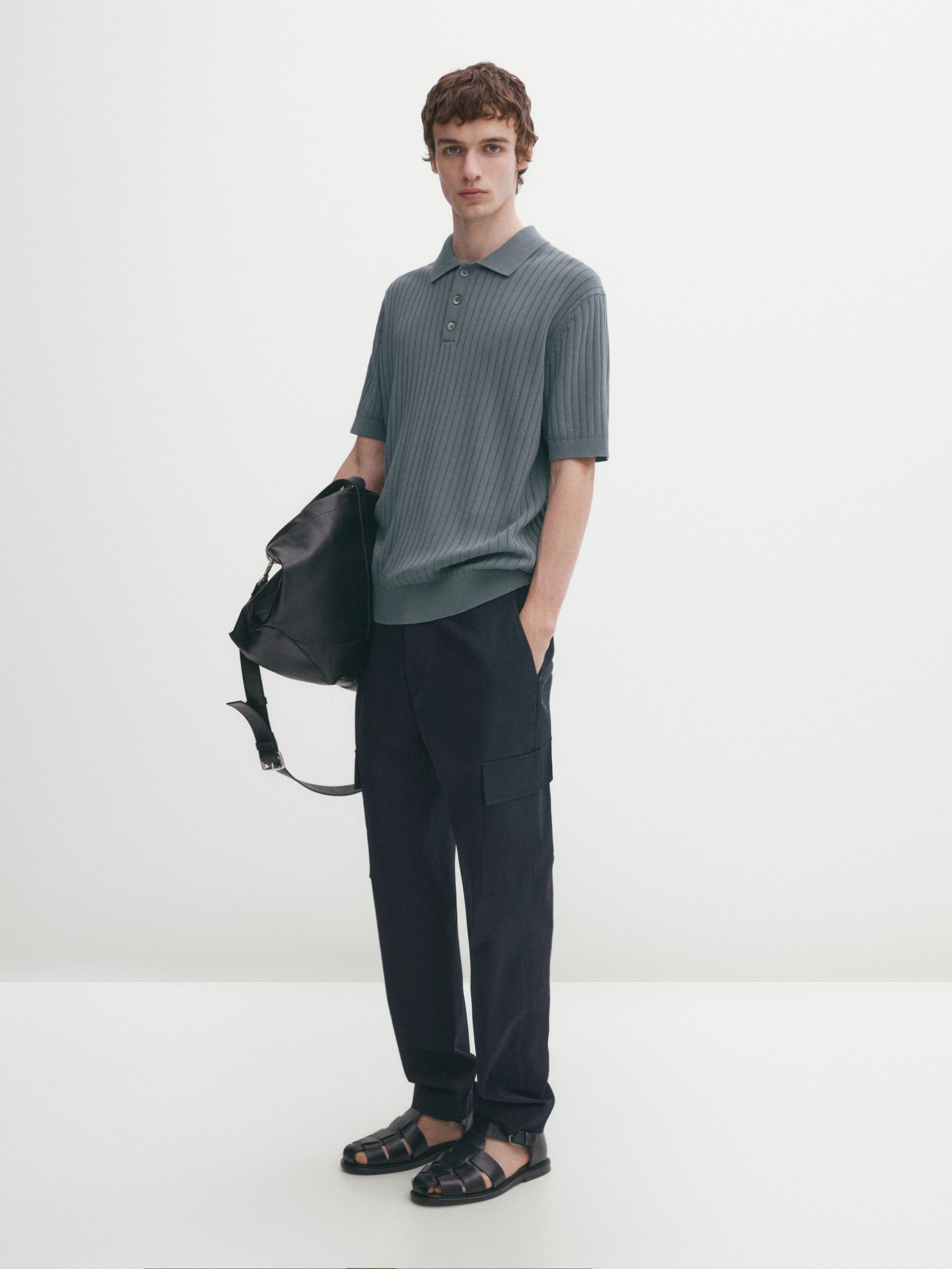 Pull polo en maille côtelée à manches courtes