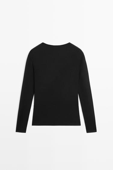 Long sleeve top with draped neckline — BLACK 6