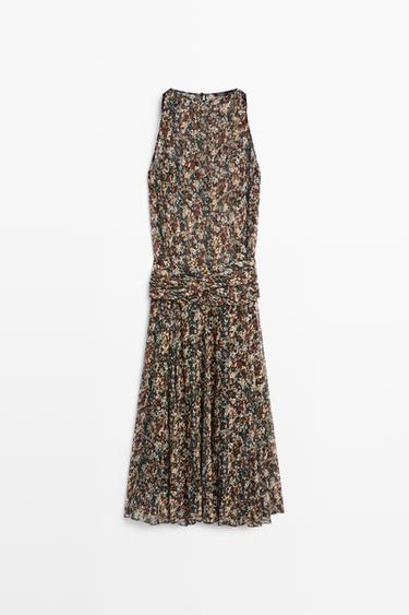 Printed dress with sash detail — BLACK 2