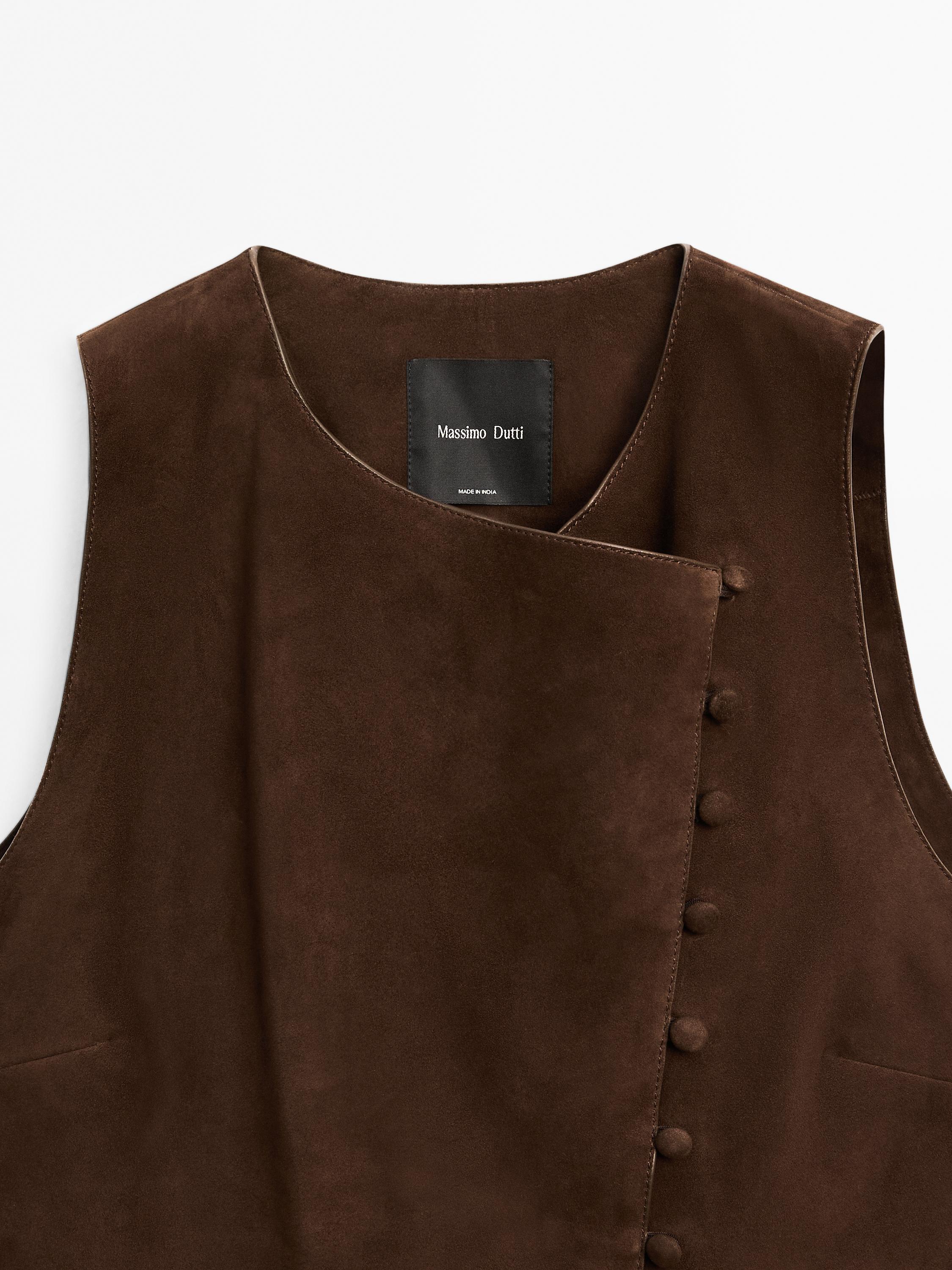 Krótka zamszowa kamizelka skórzana z guzikami