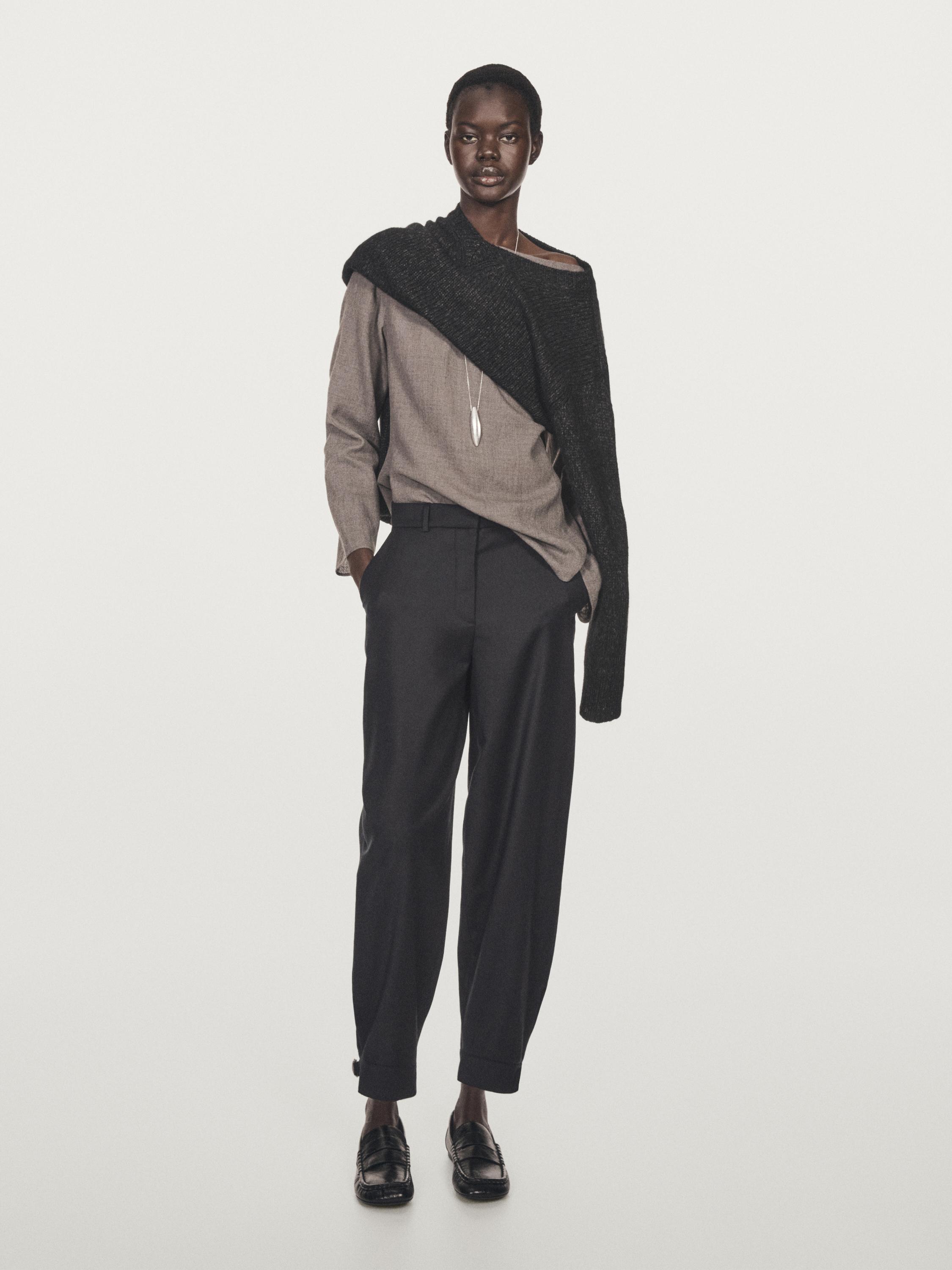 Wool blend trousers with buckle detail
