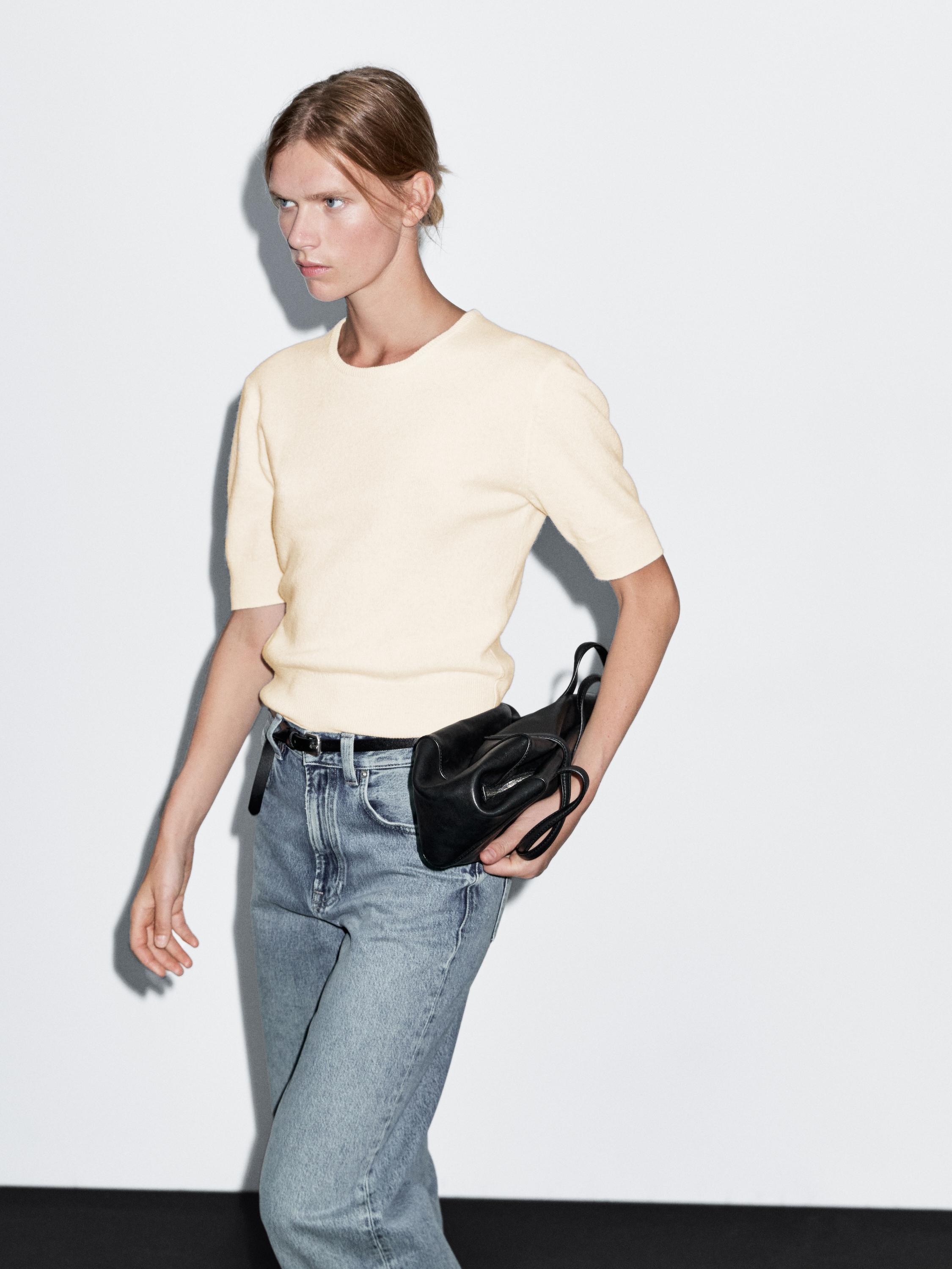 Short sleeve wool blend sweater
