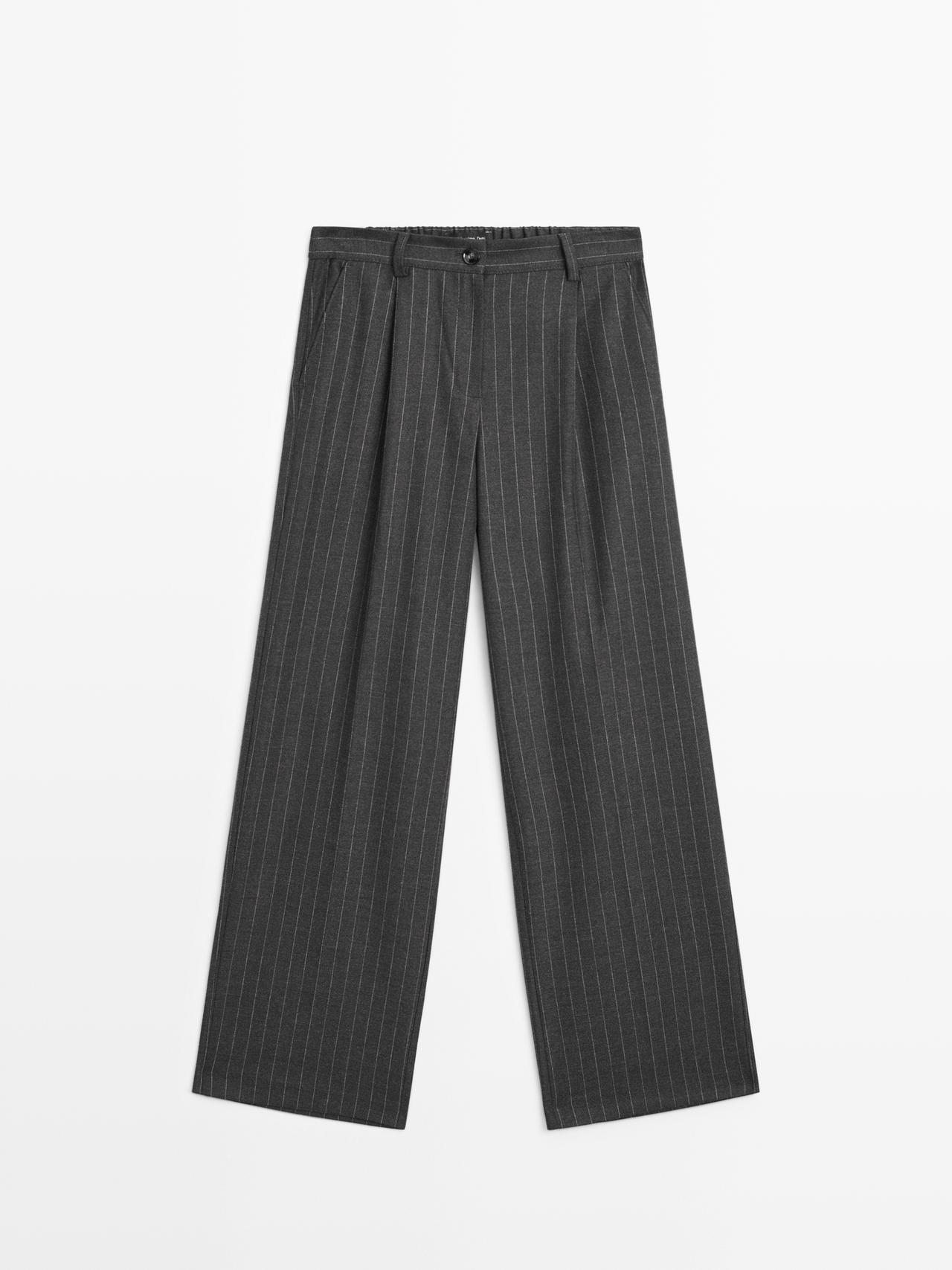 Massimo Dutti - Dames - Broek Met Wijde Pijpen En Krijtstreep - Grijs - 36