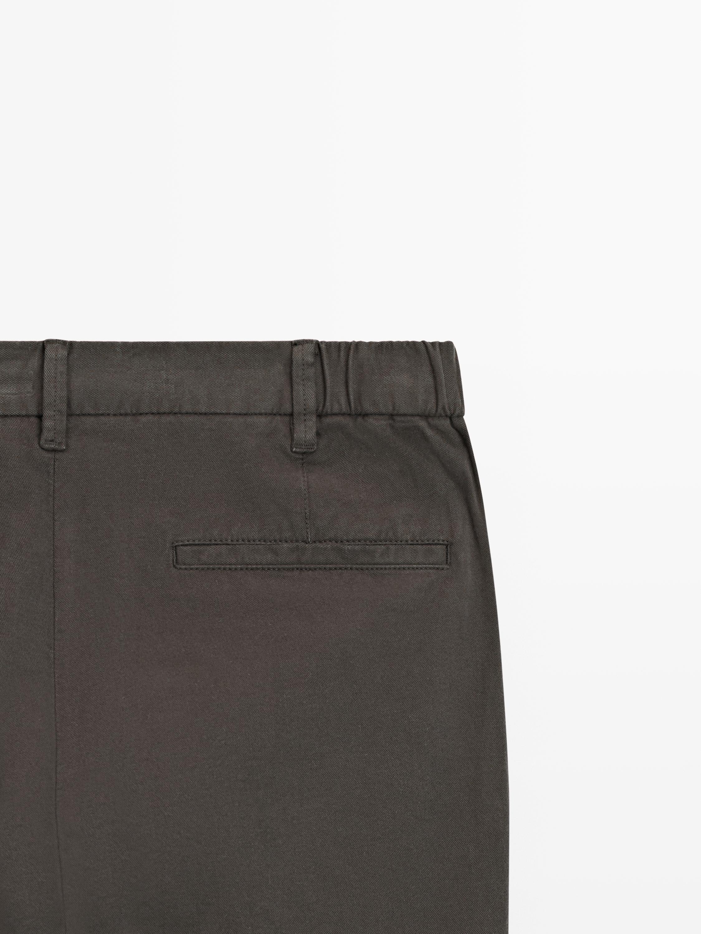 Cotton blend slim fit trousers — BROWN