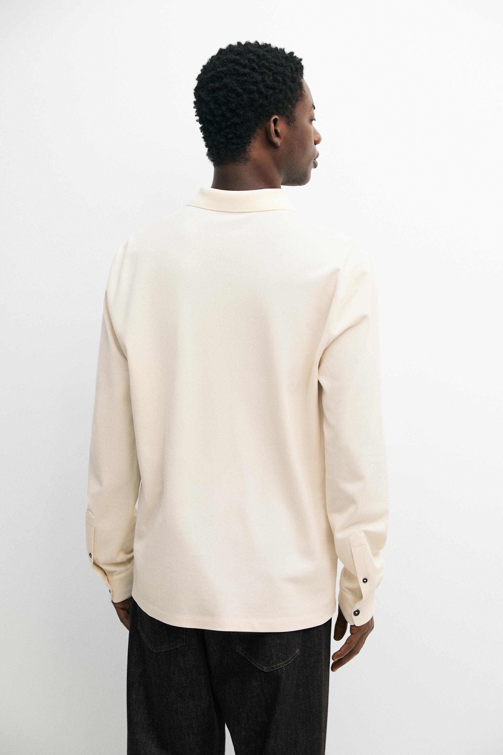 100% cotton micro-textured knit polo shirt — BEIGE