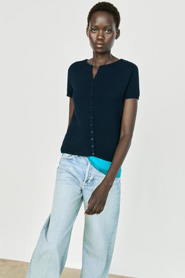 Cotton silk blend knit cardigan — NAVY BLUE 3