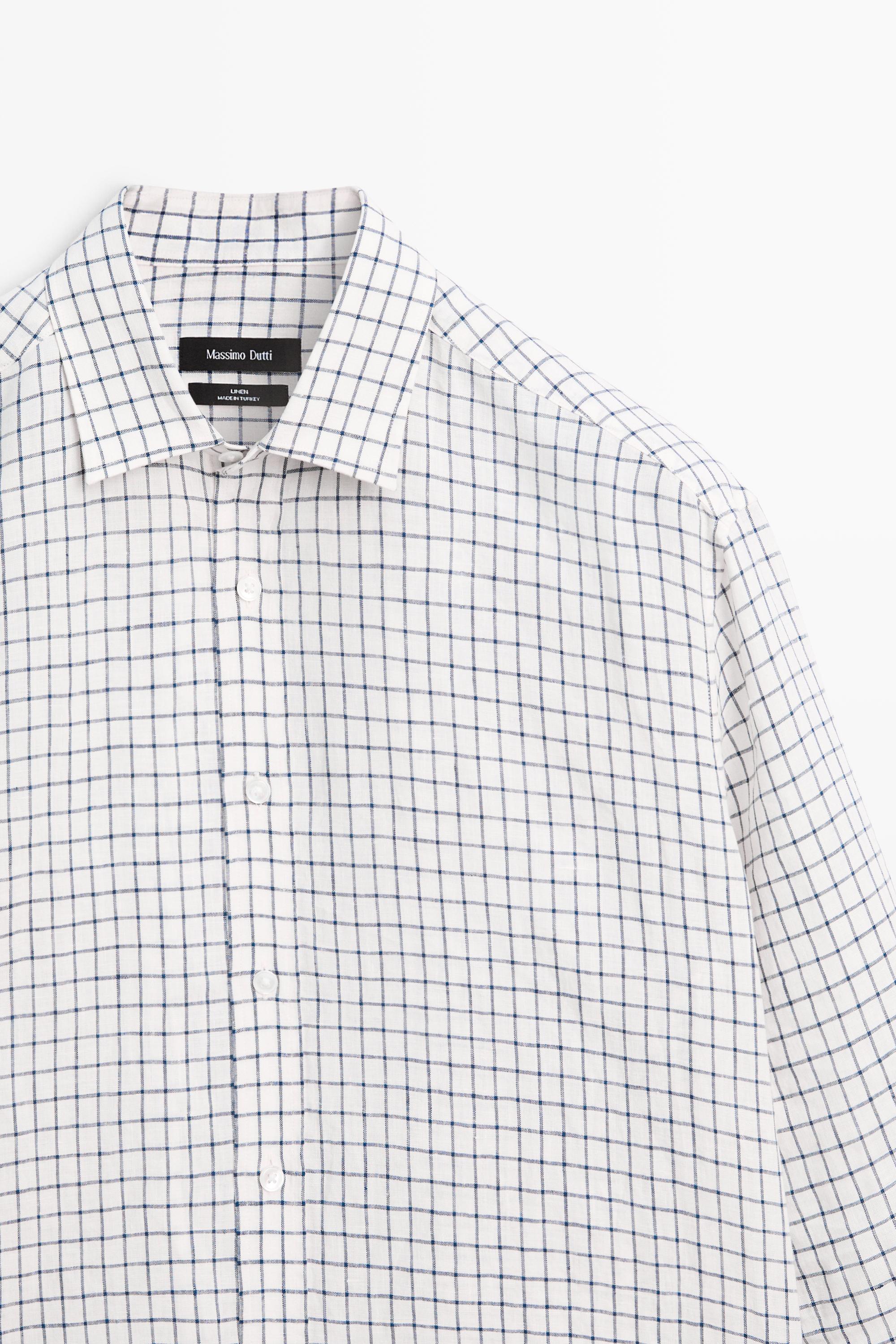 100% linen regular-fit check shirt — BLUE