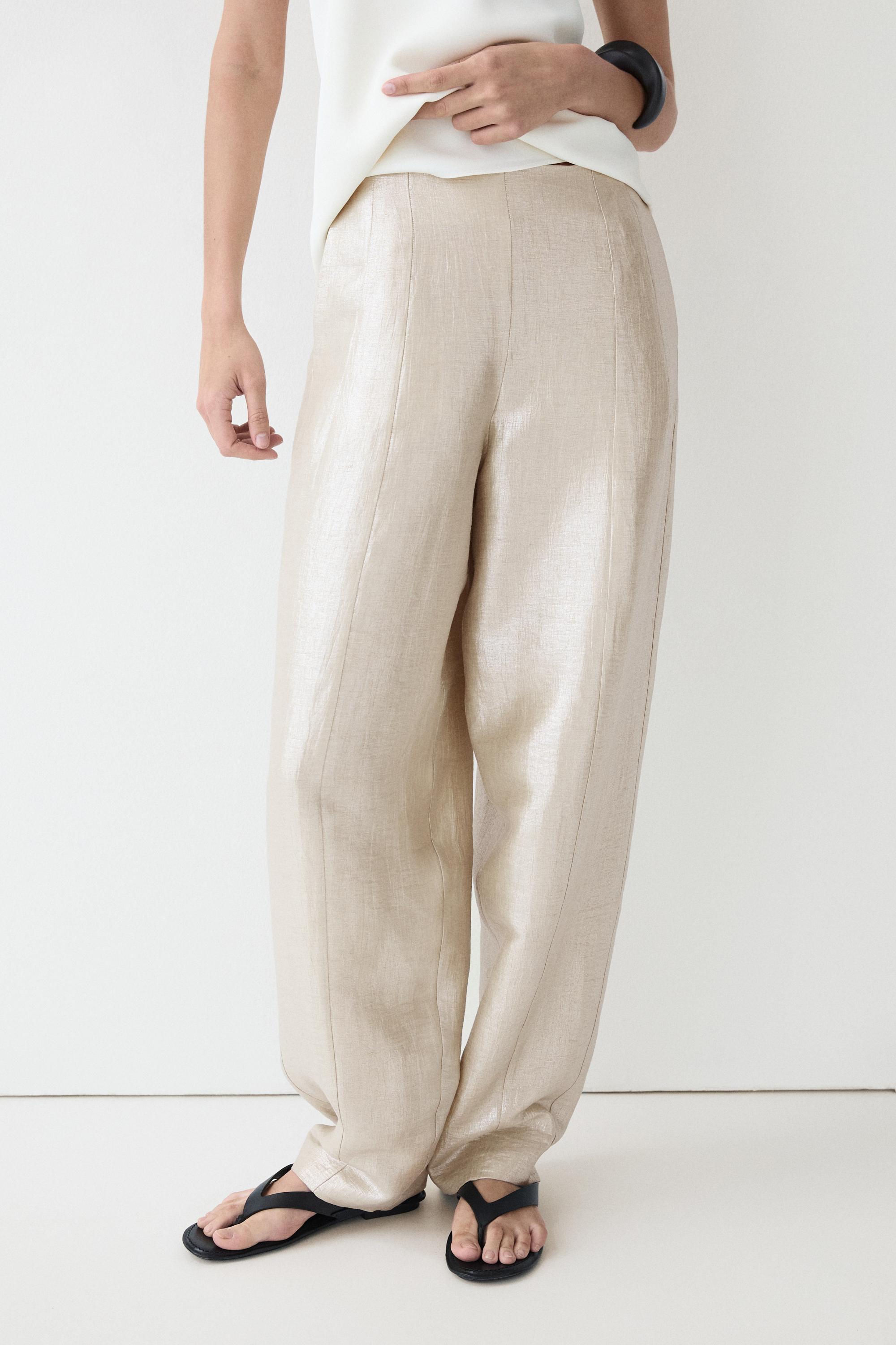 Flowing metallic linen trousers — BEIGE