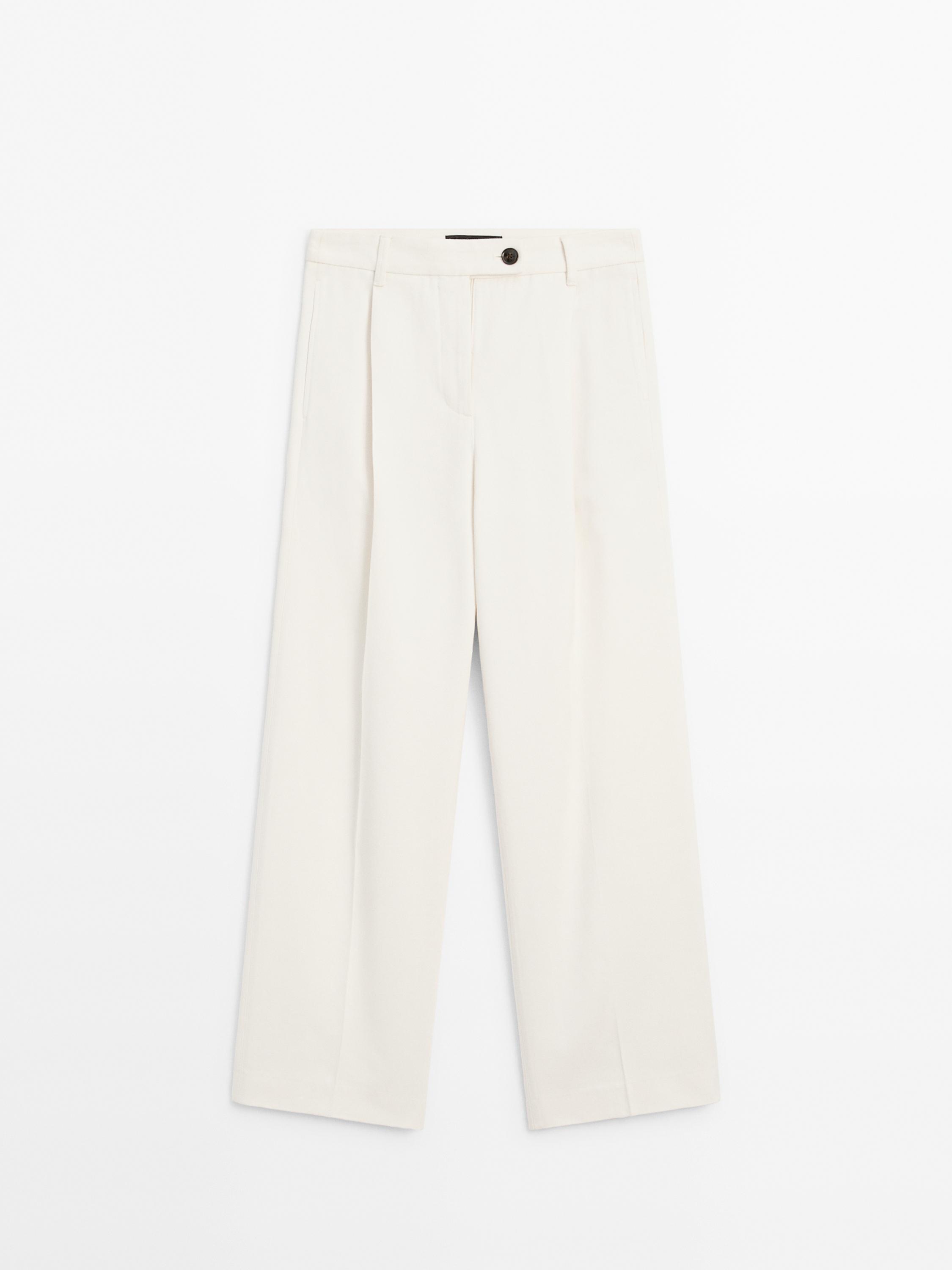 Pantalon large plissé en coton mélangé