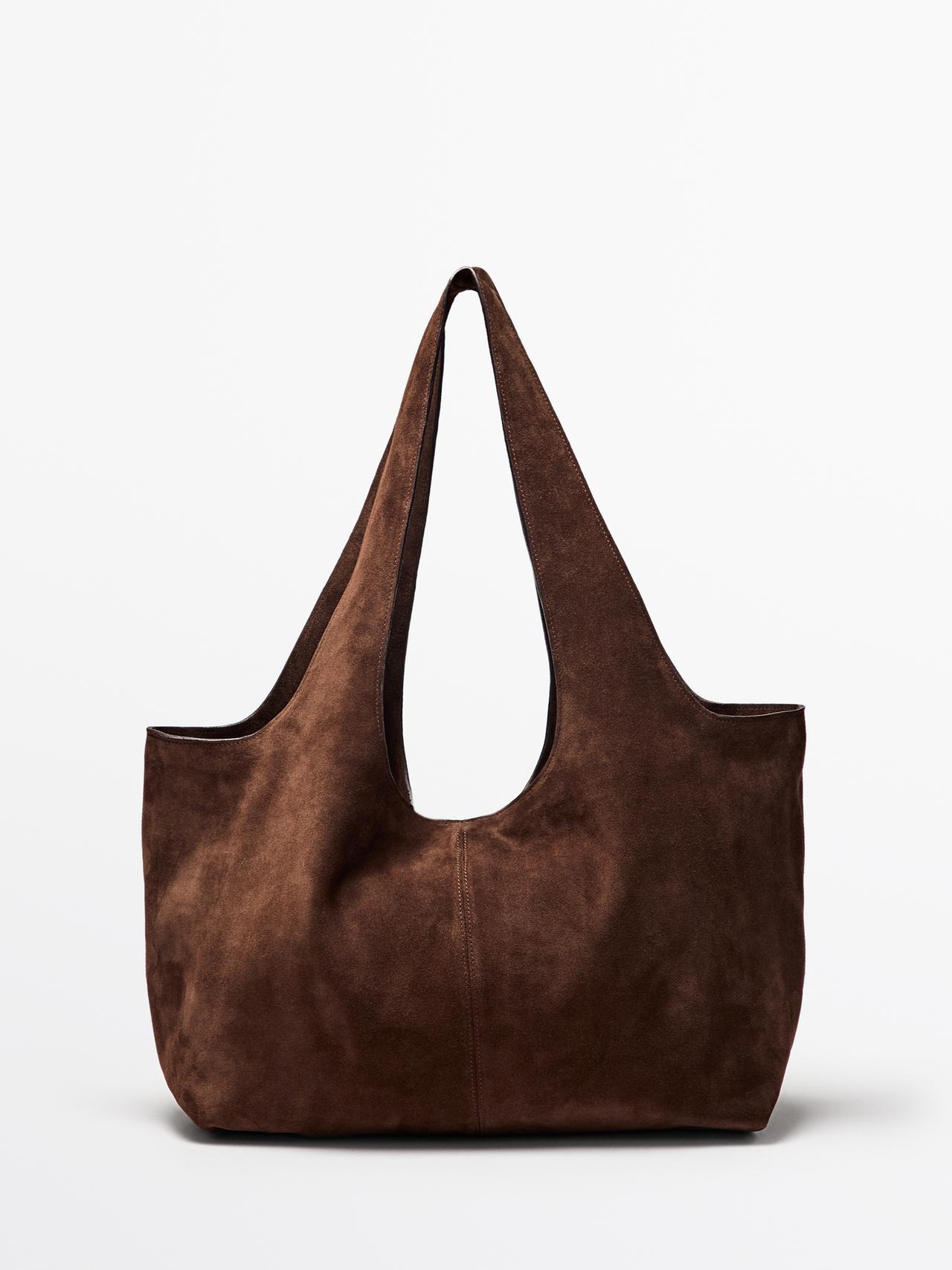 Massimo Dutti - Dame - Stor Shoppertaske I Spaltlæder - Mink - 01