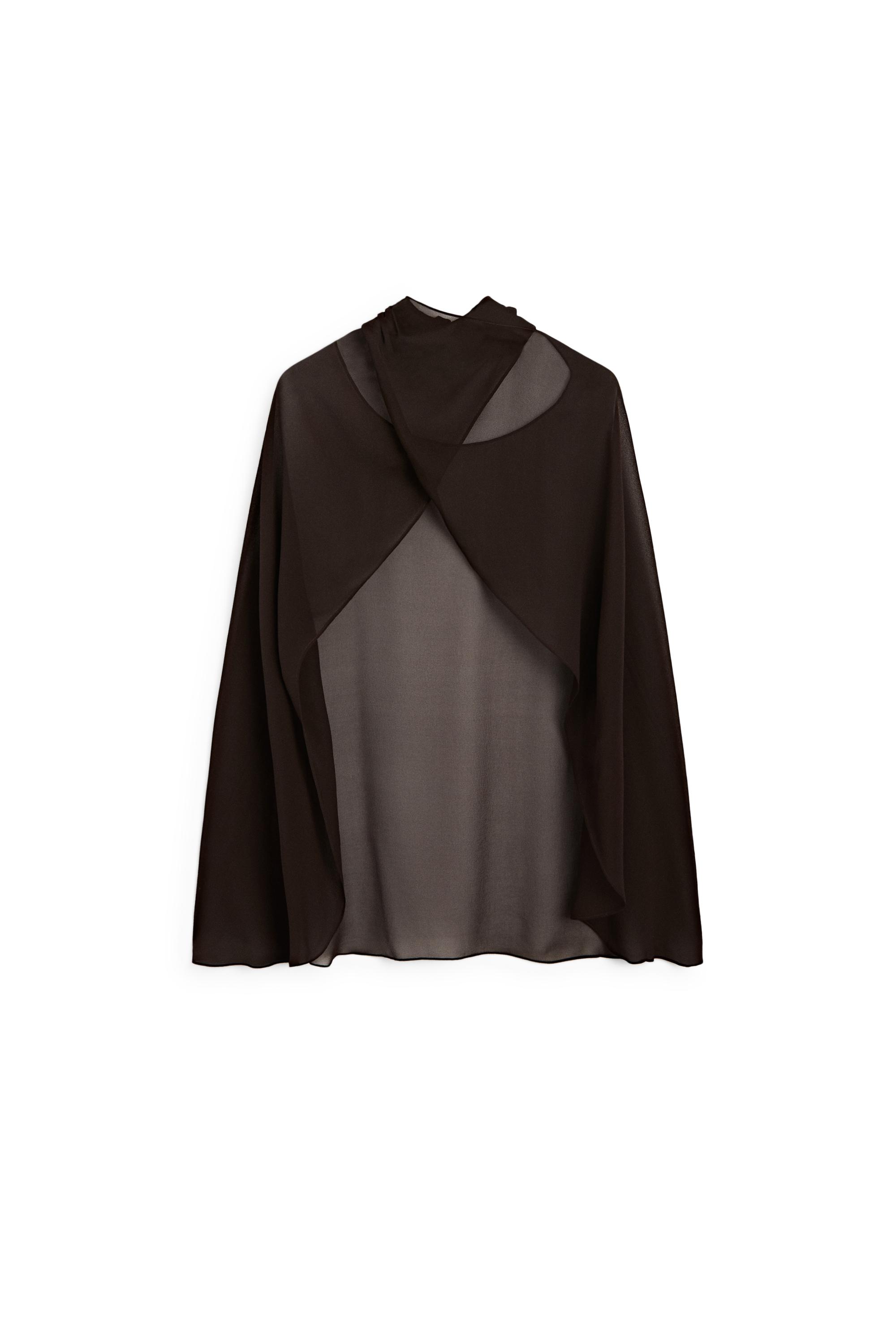 100% mulberry silk crossover cape — BROWN