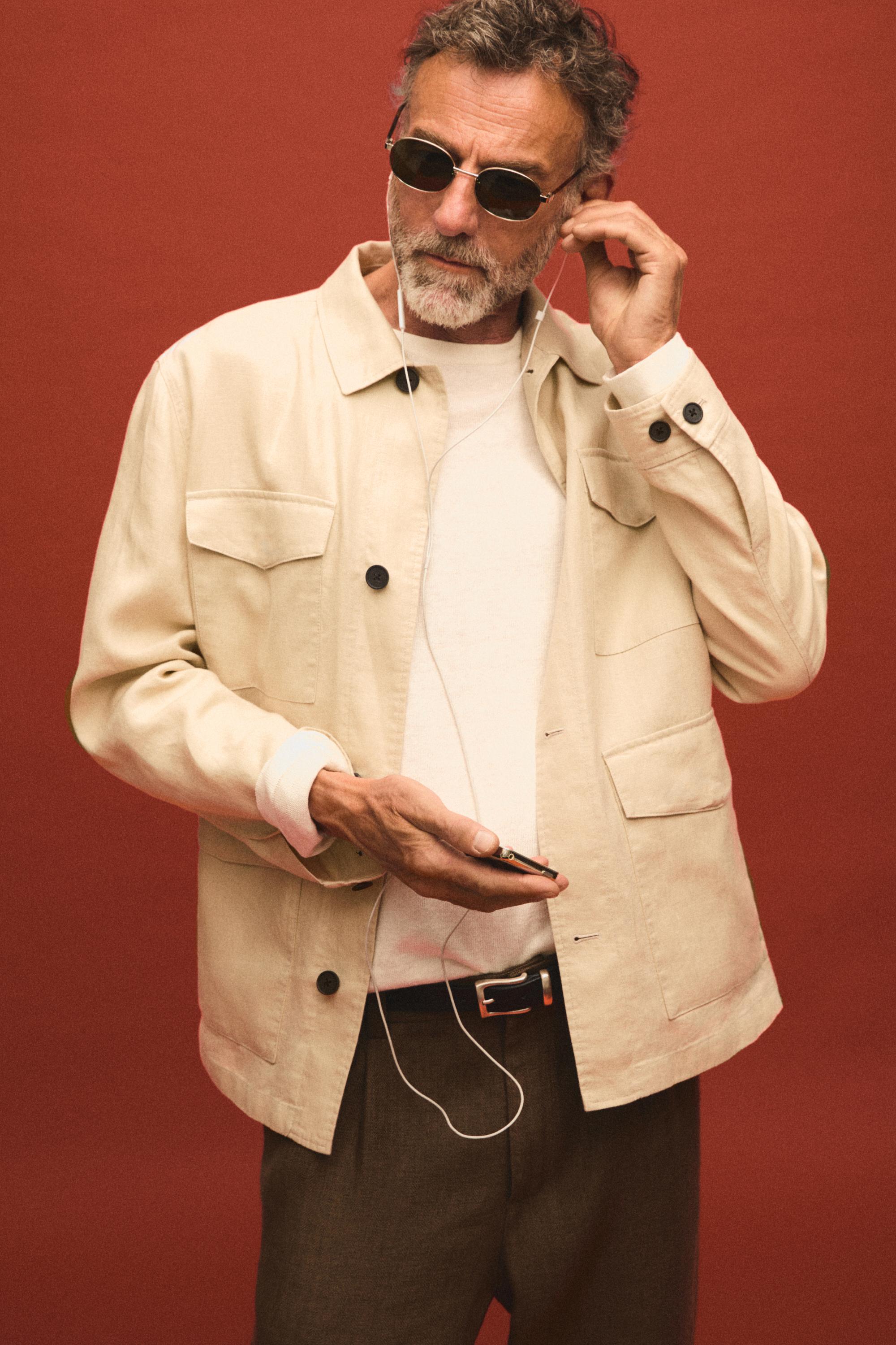 Lightweight linen jacket with pockets — STONE