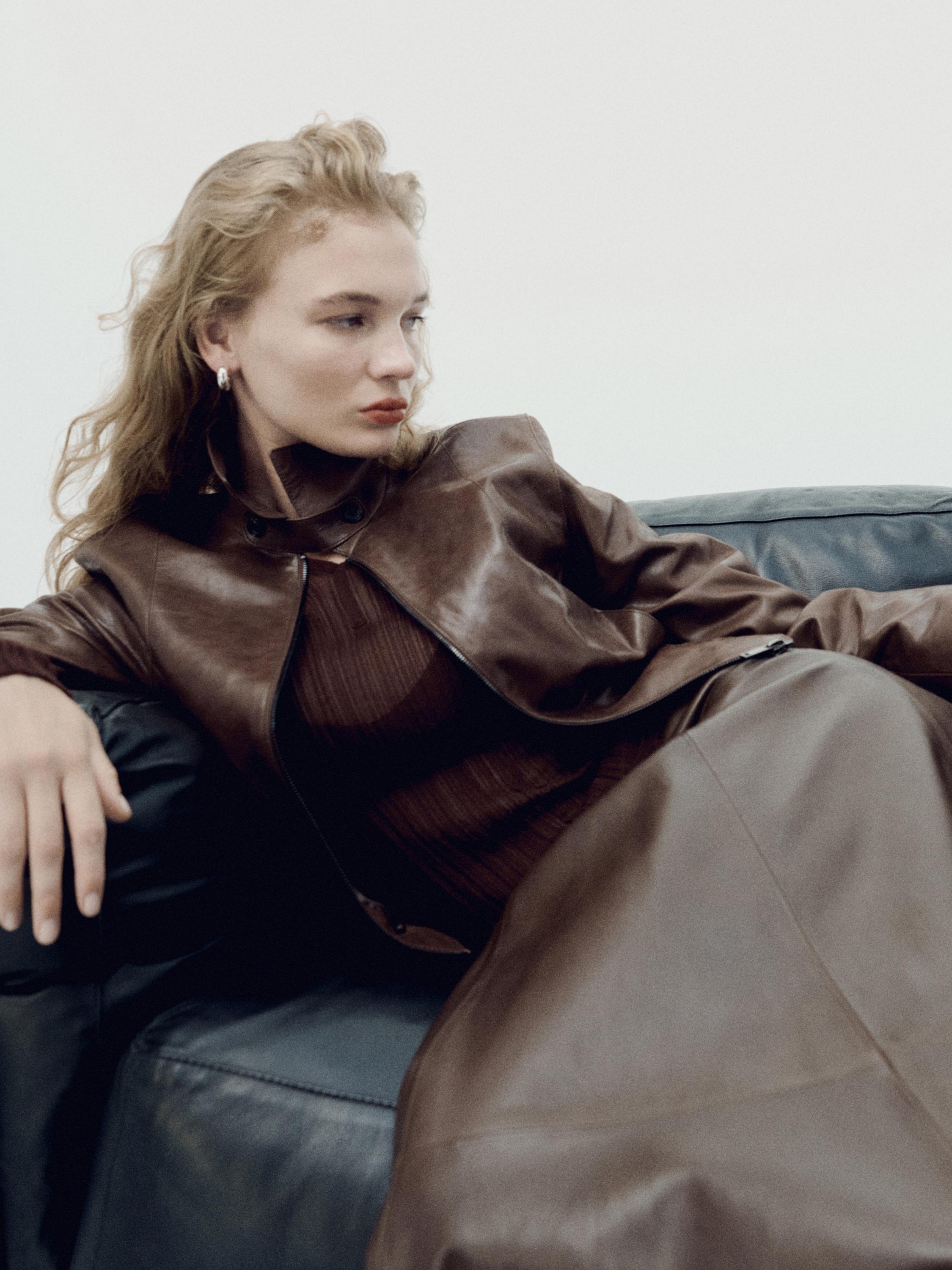 Short nappa leather jacket