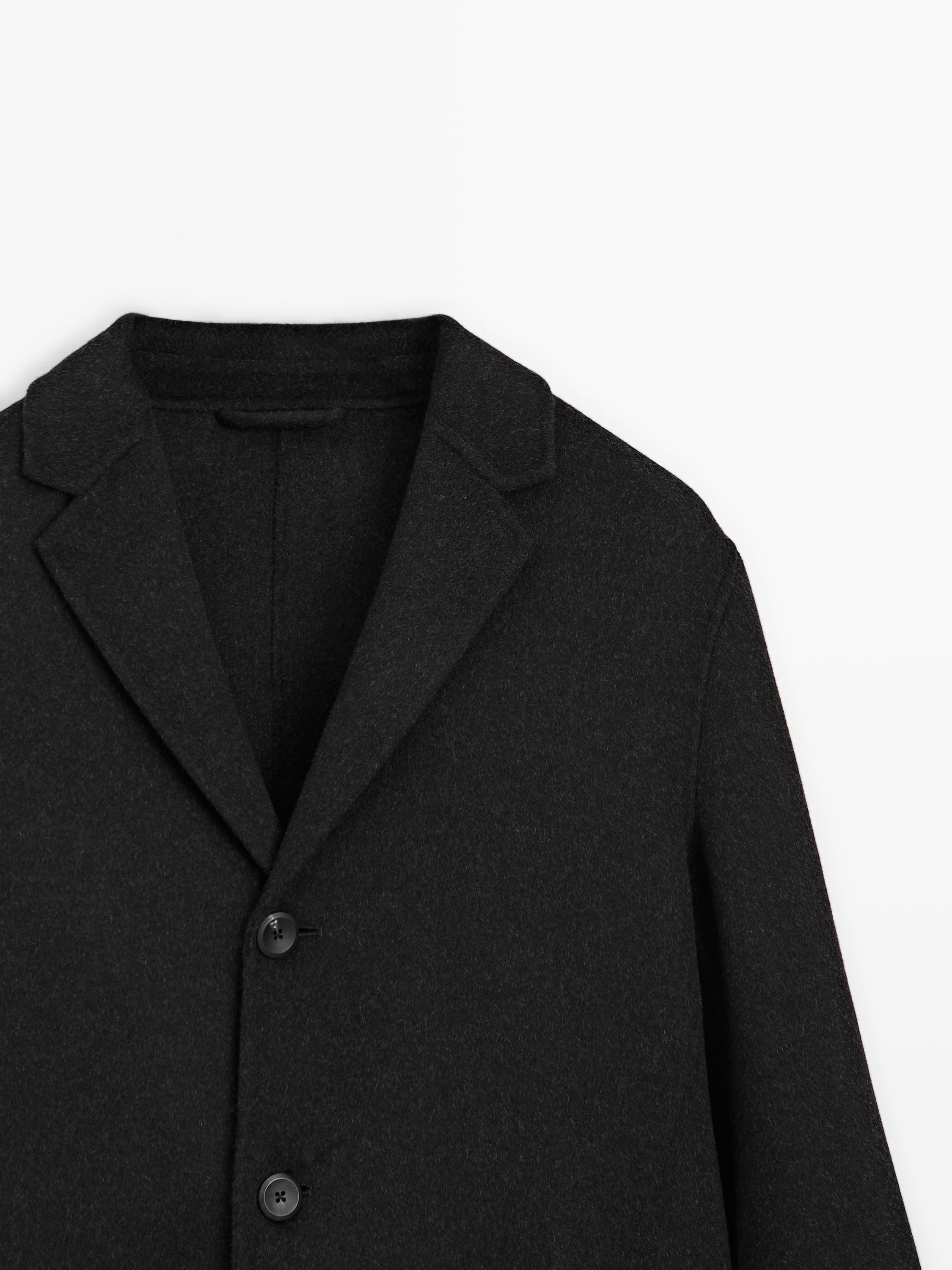 Long wool blend coat with lapel collar