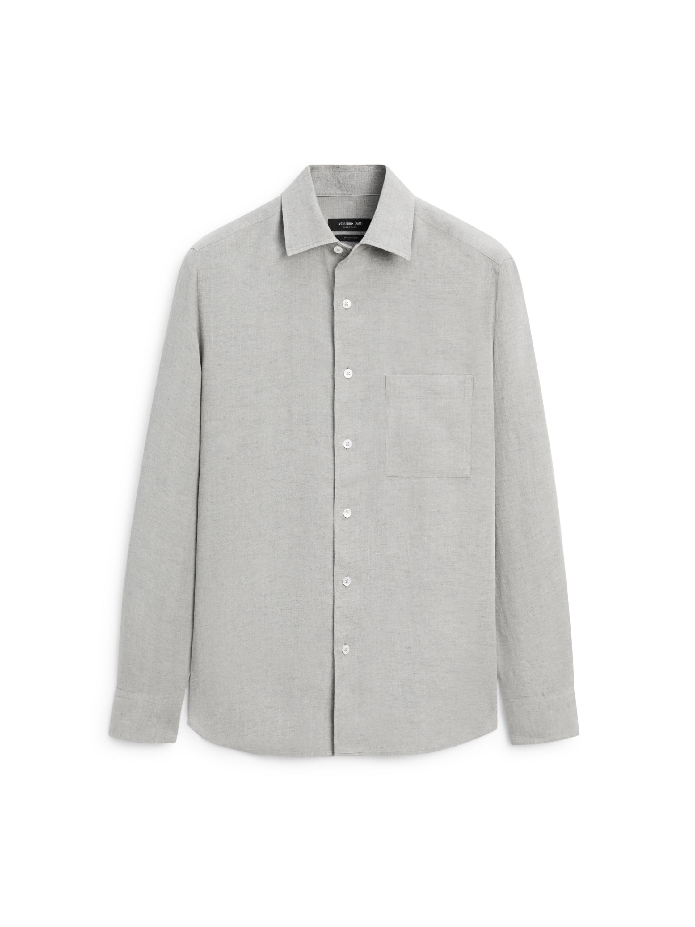 100% linen regular fit shirt with pocket — GREY
