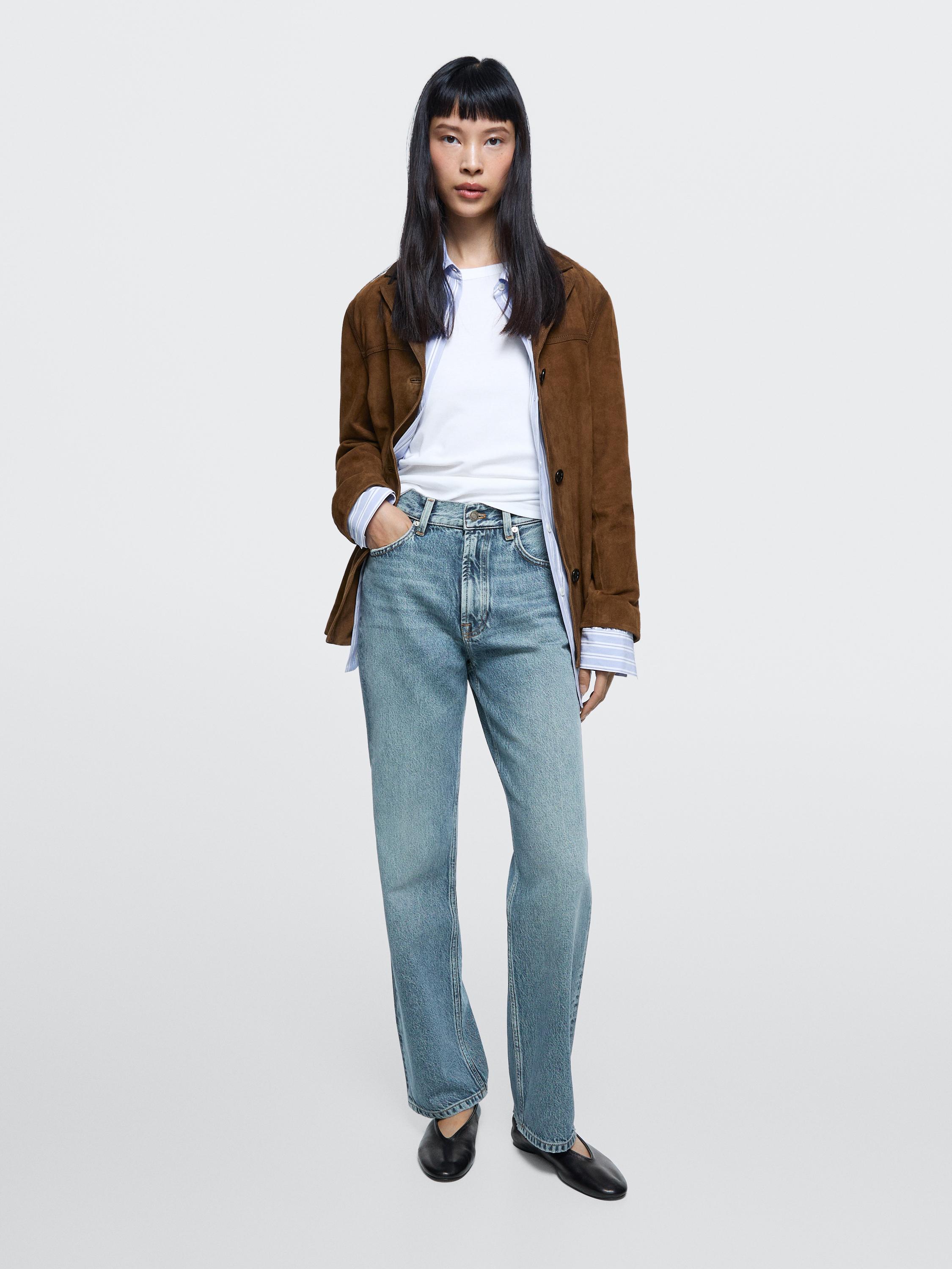 Straight-leg high-waist jeans — Light Blue