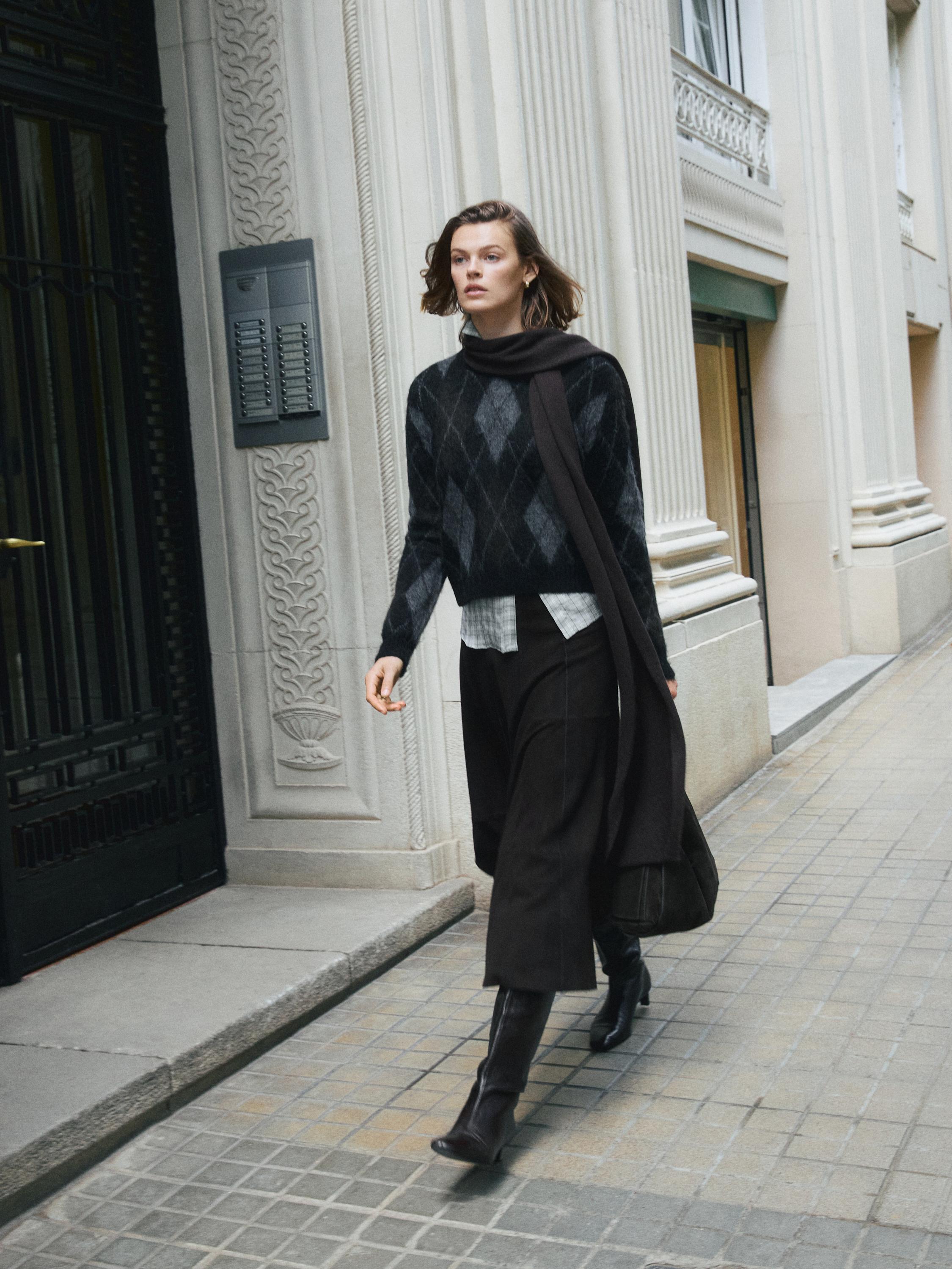Suede leather flared midi skirt