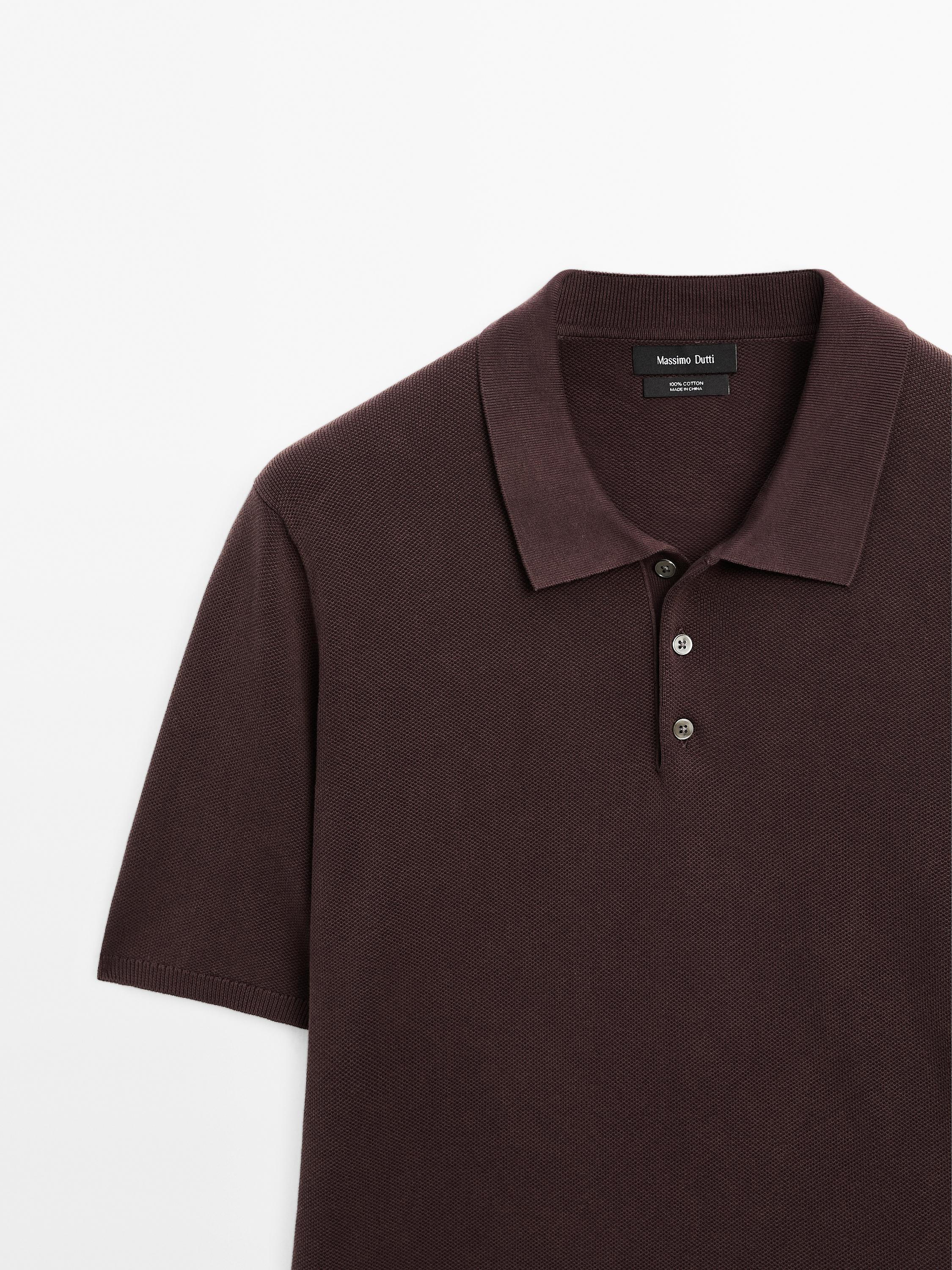 100% cotton textured knit polo shirt