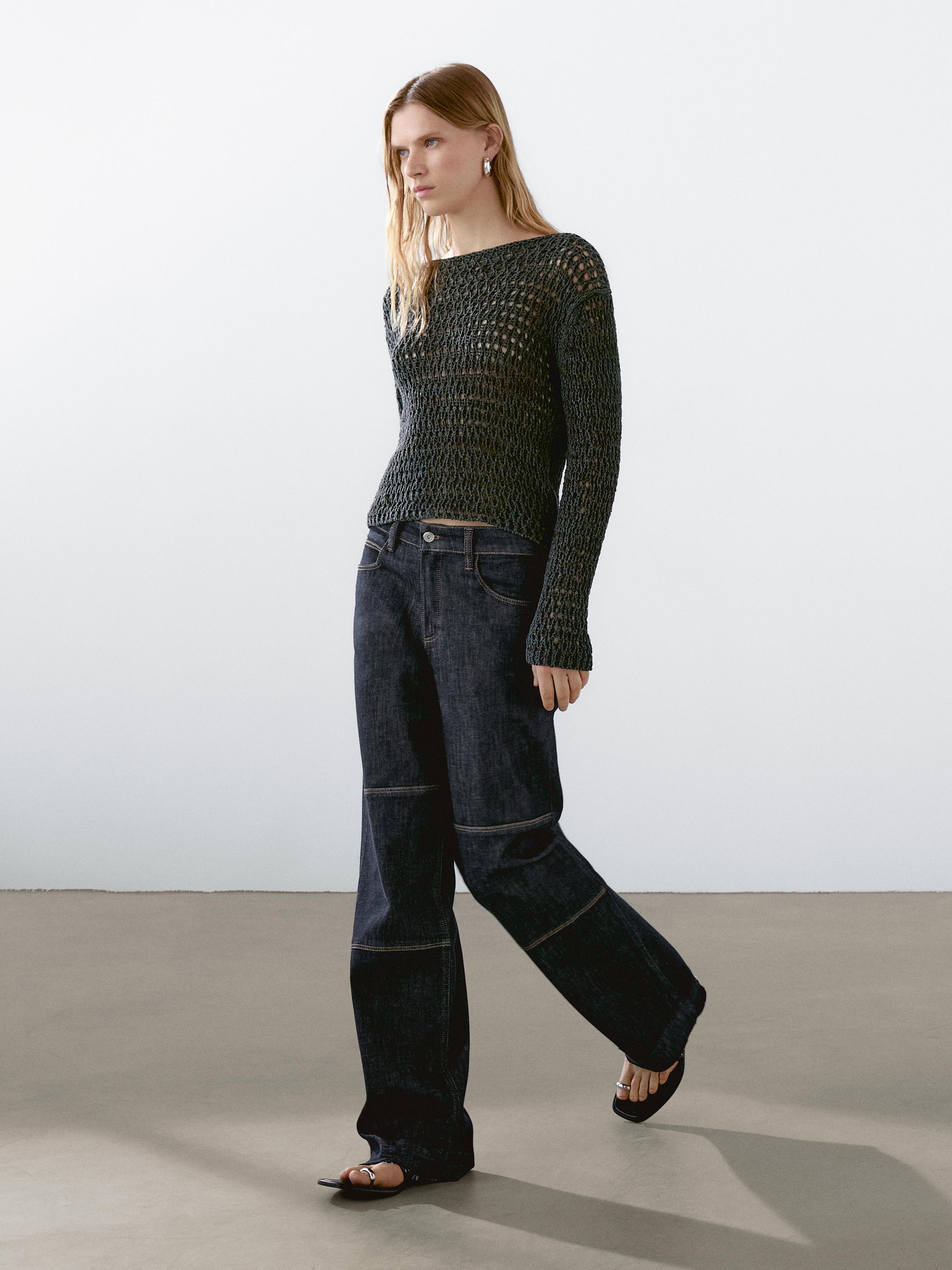 Jean straight taille haute coutures apparentes