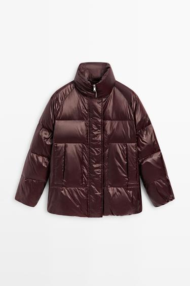 Shiny puffer jacket — BURGUNDY 2