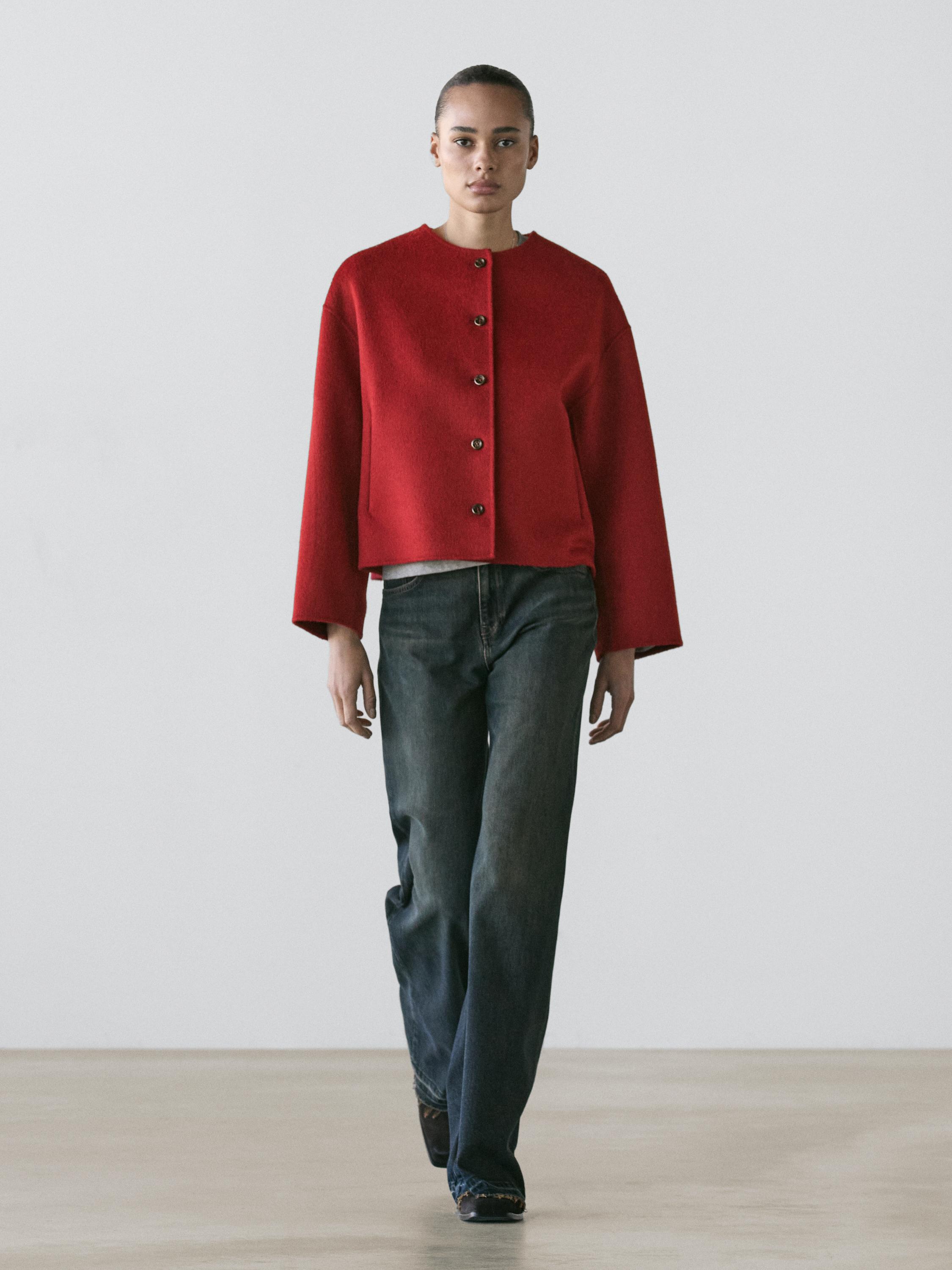 Wool blend jacket with seams — RED