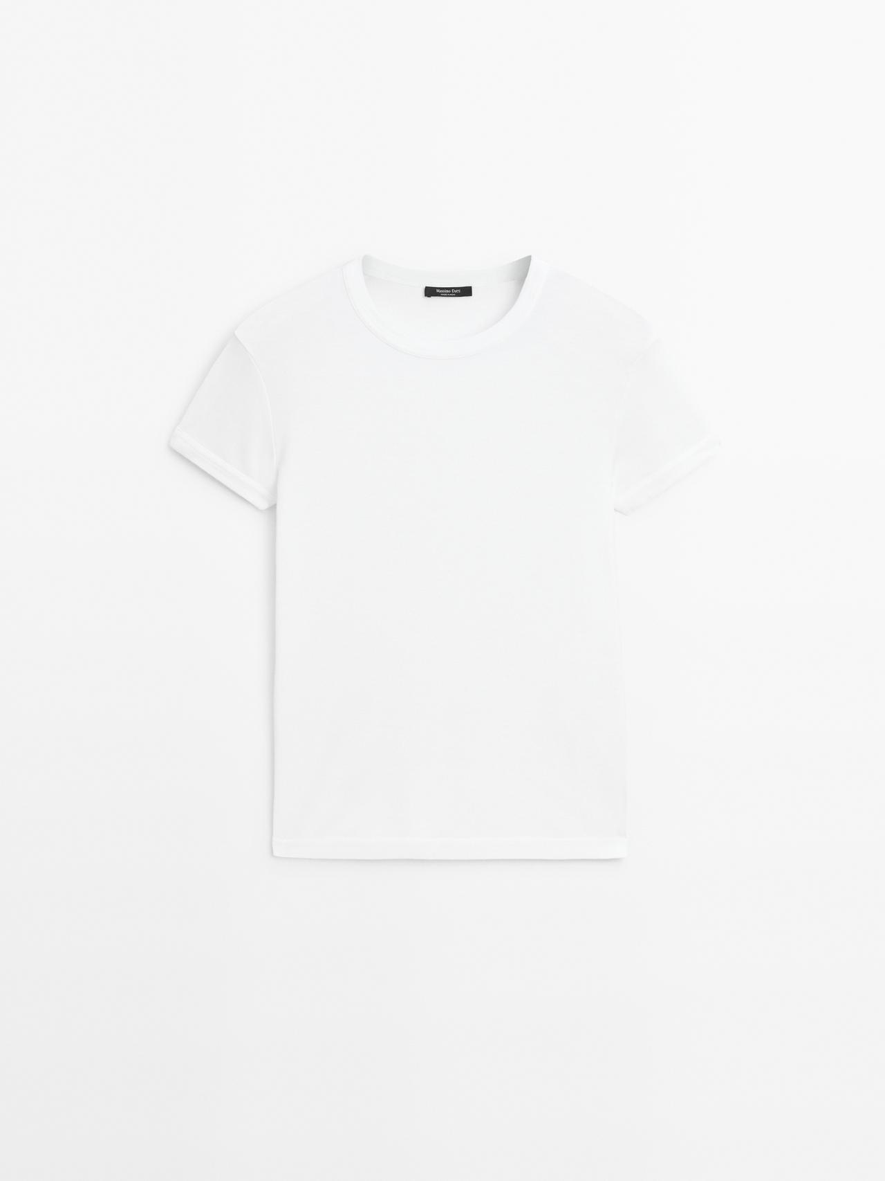 Massimo Dutti - Dame - Kortærmet T-Shirt I 100 % Bomuld - Råhvid - S