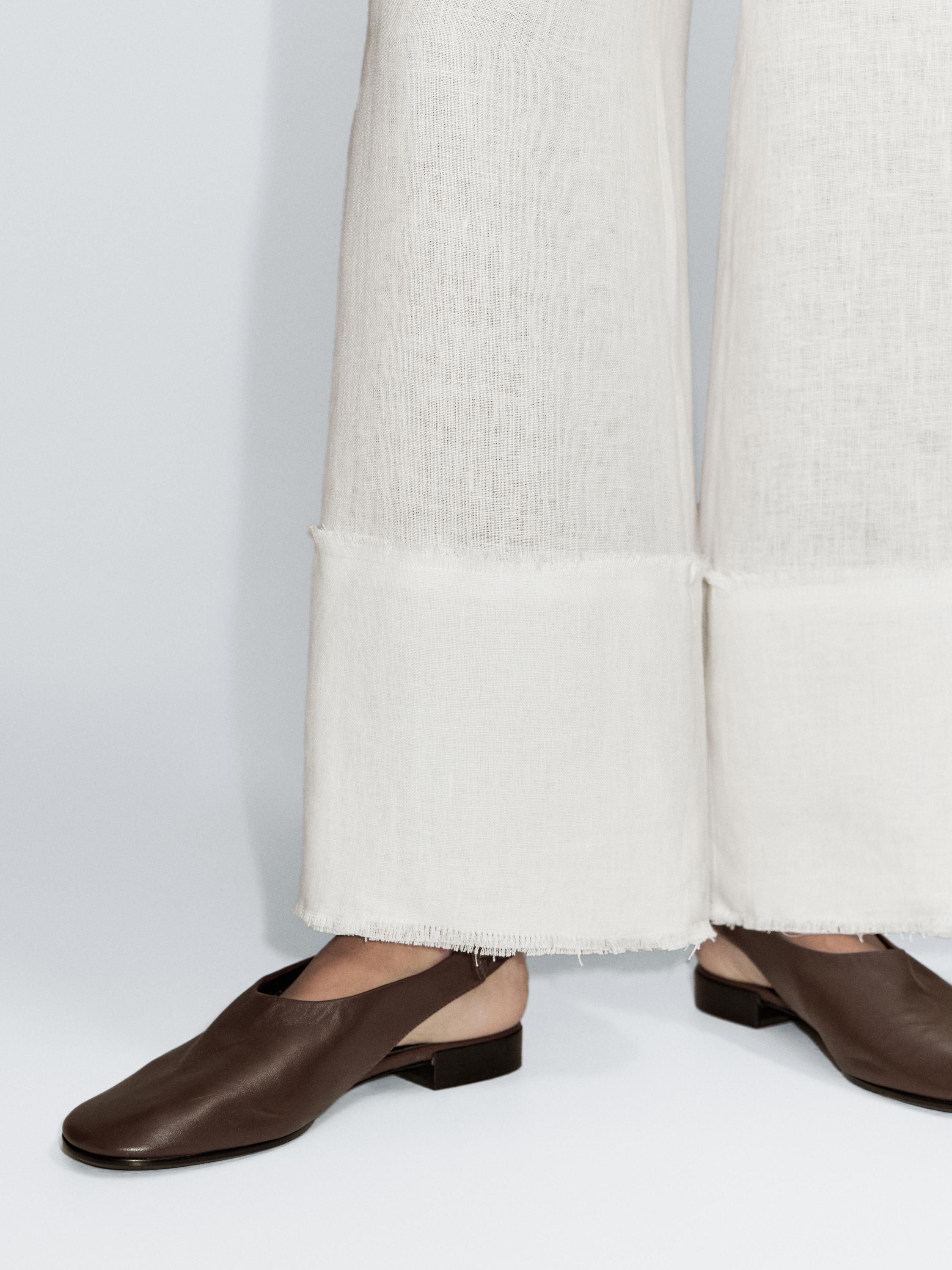 100% linen trousers with frayed detail