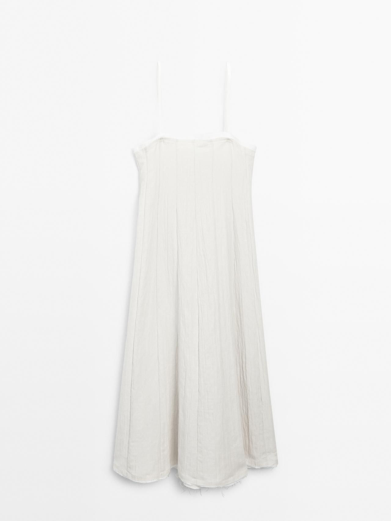 Massimo Dutti - Dame - Strukturvævet Midikjole I Dobbelt Stof - Hvid - 36