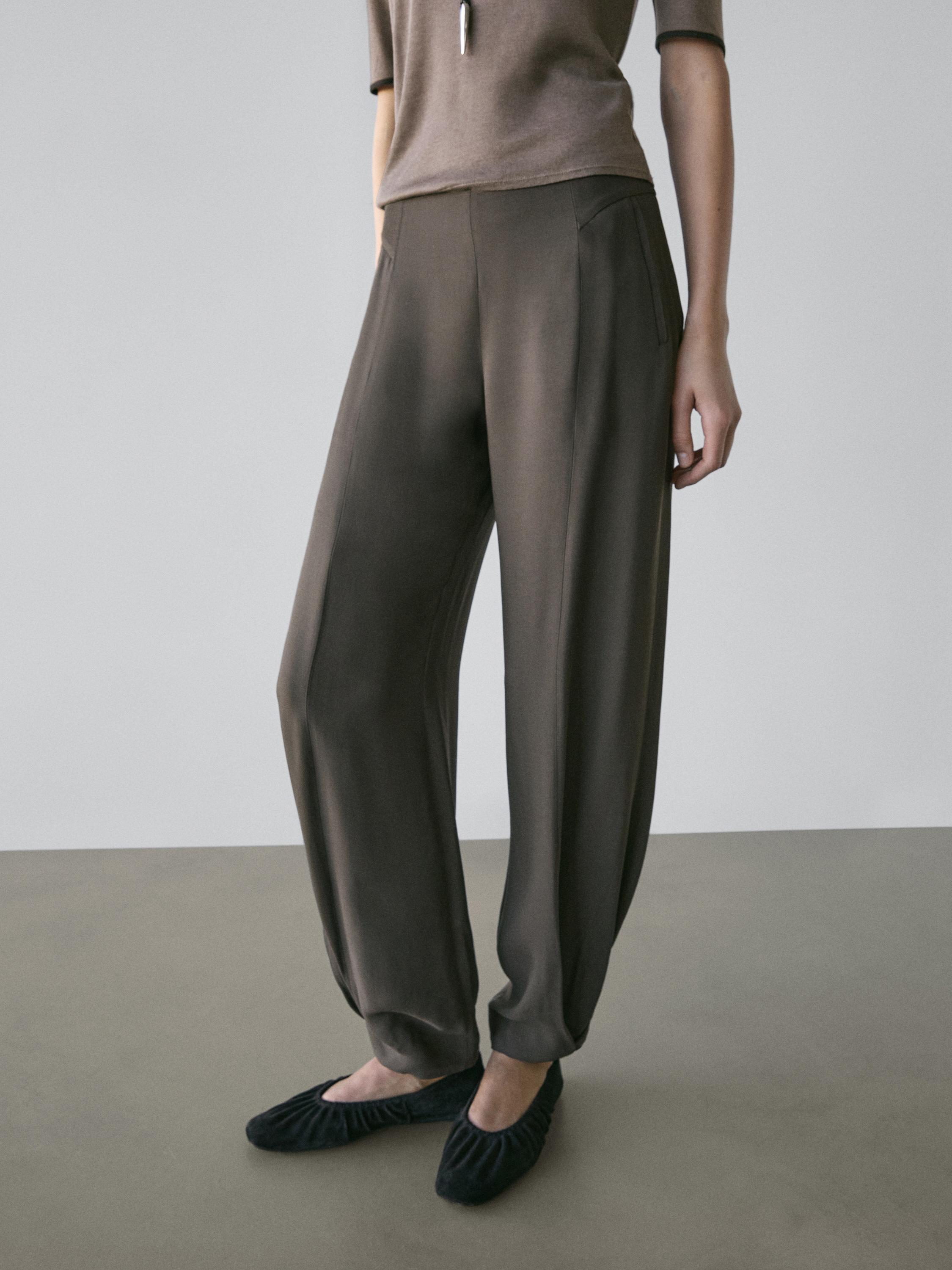 Flowing sarouel trousers — Greyish green