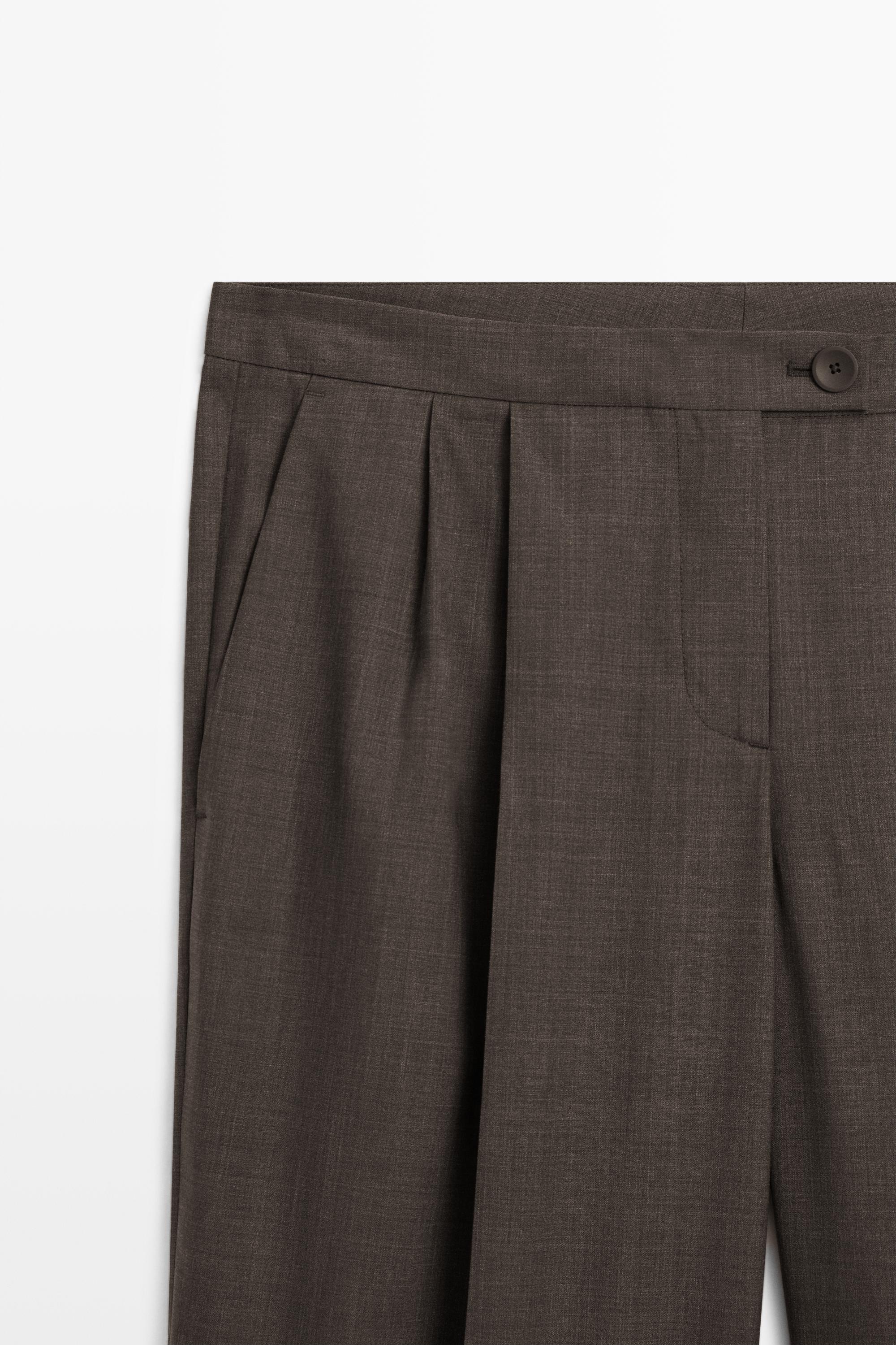 100% cool wool pleated pants — DARK GREY