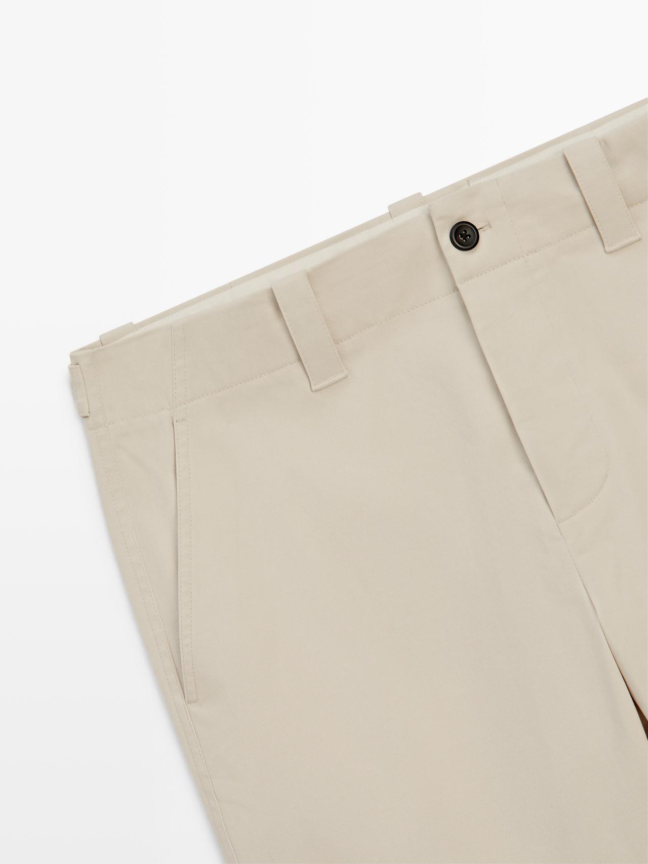 Cotton blend pants with waist detail — BEIGE