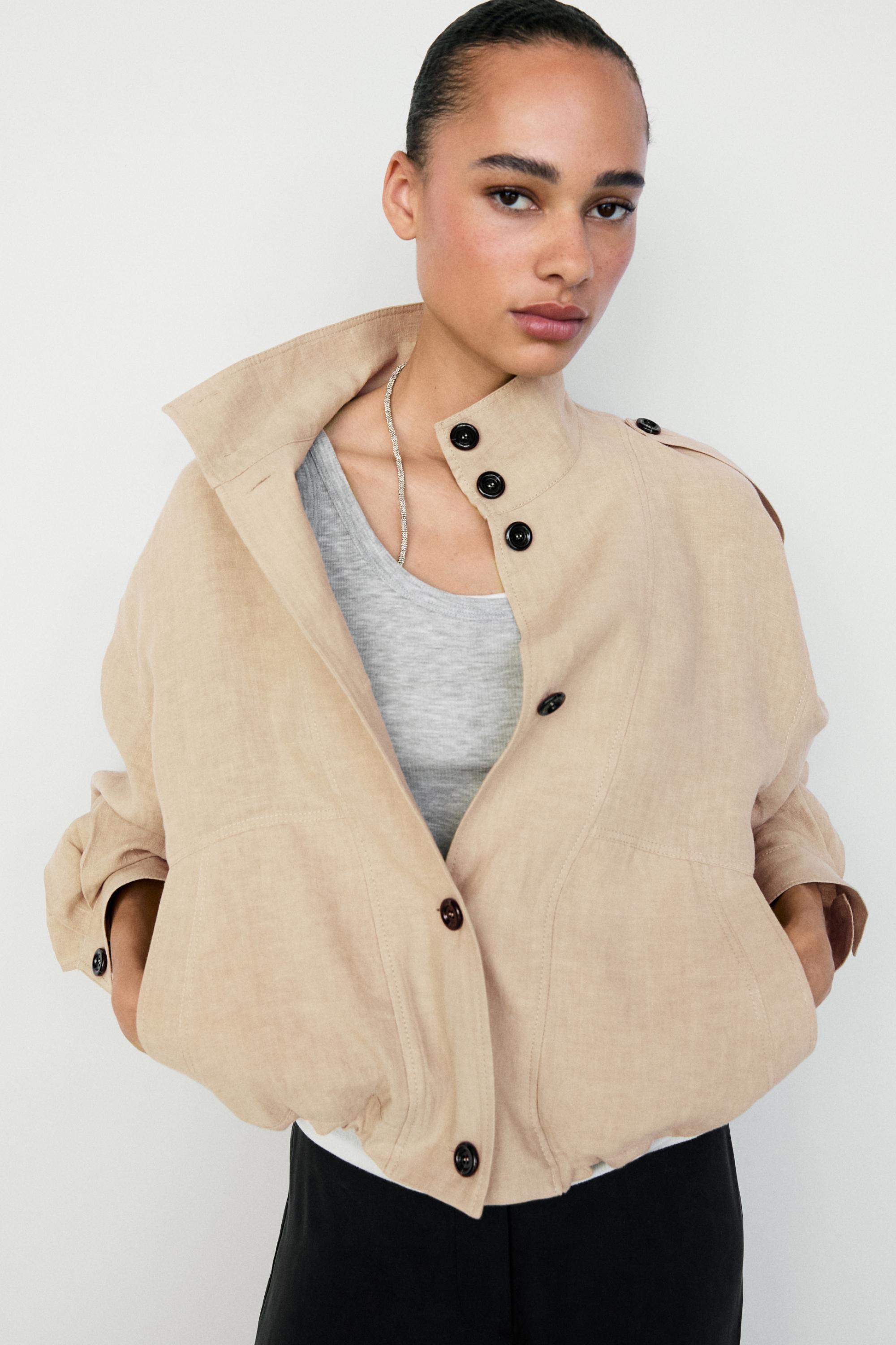 100% linen fluid bomber jacket — MUSTARD YELLOW