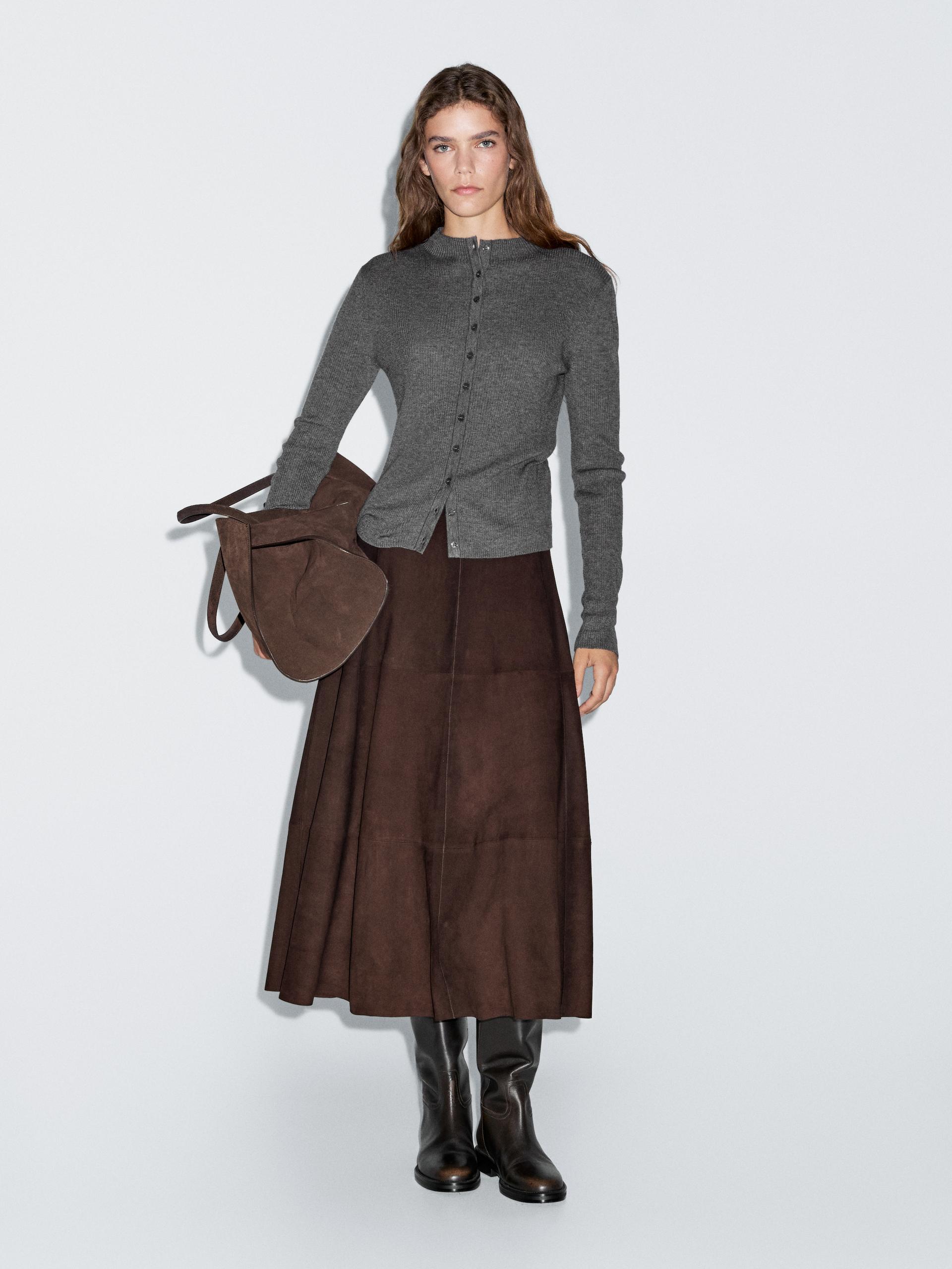 Cardigan Laine Côtelé - Gris Moyen - Xs - Massimo Dutti - Femme