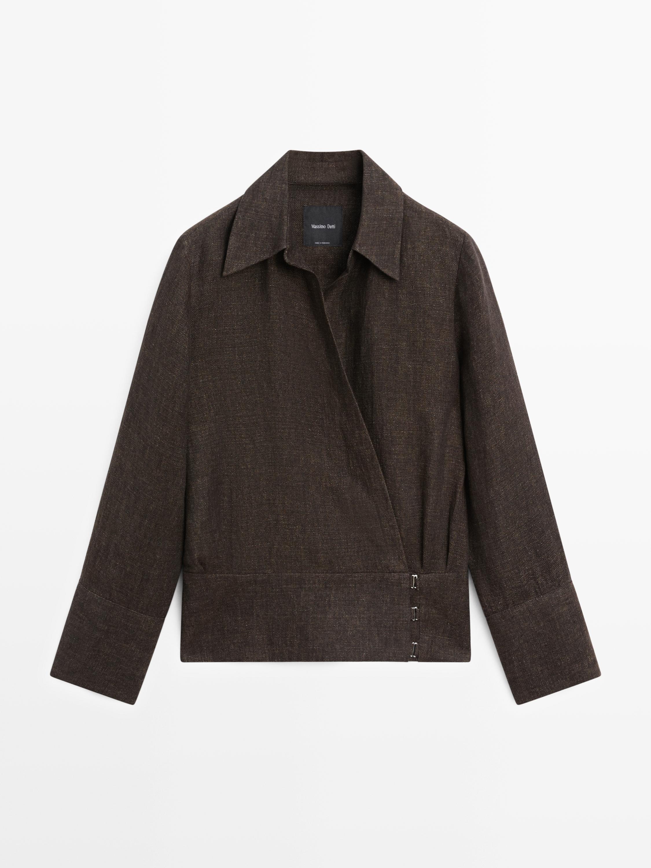 Total look melange linen overshirt — MOLE BROWN