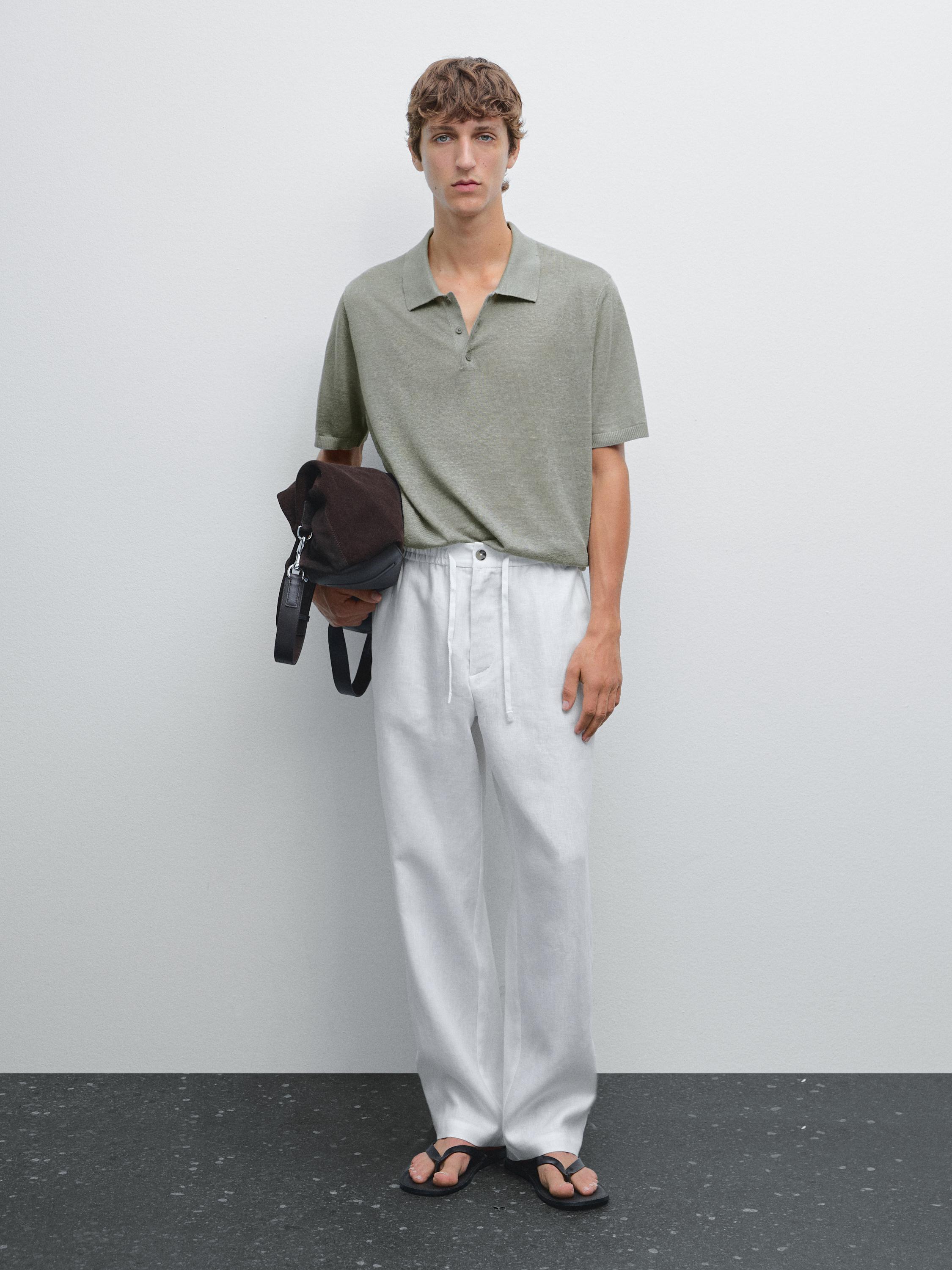 100% linen knit polo shirt