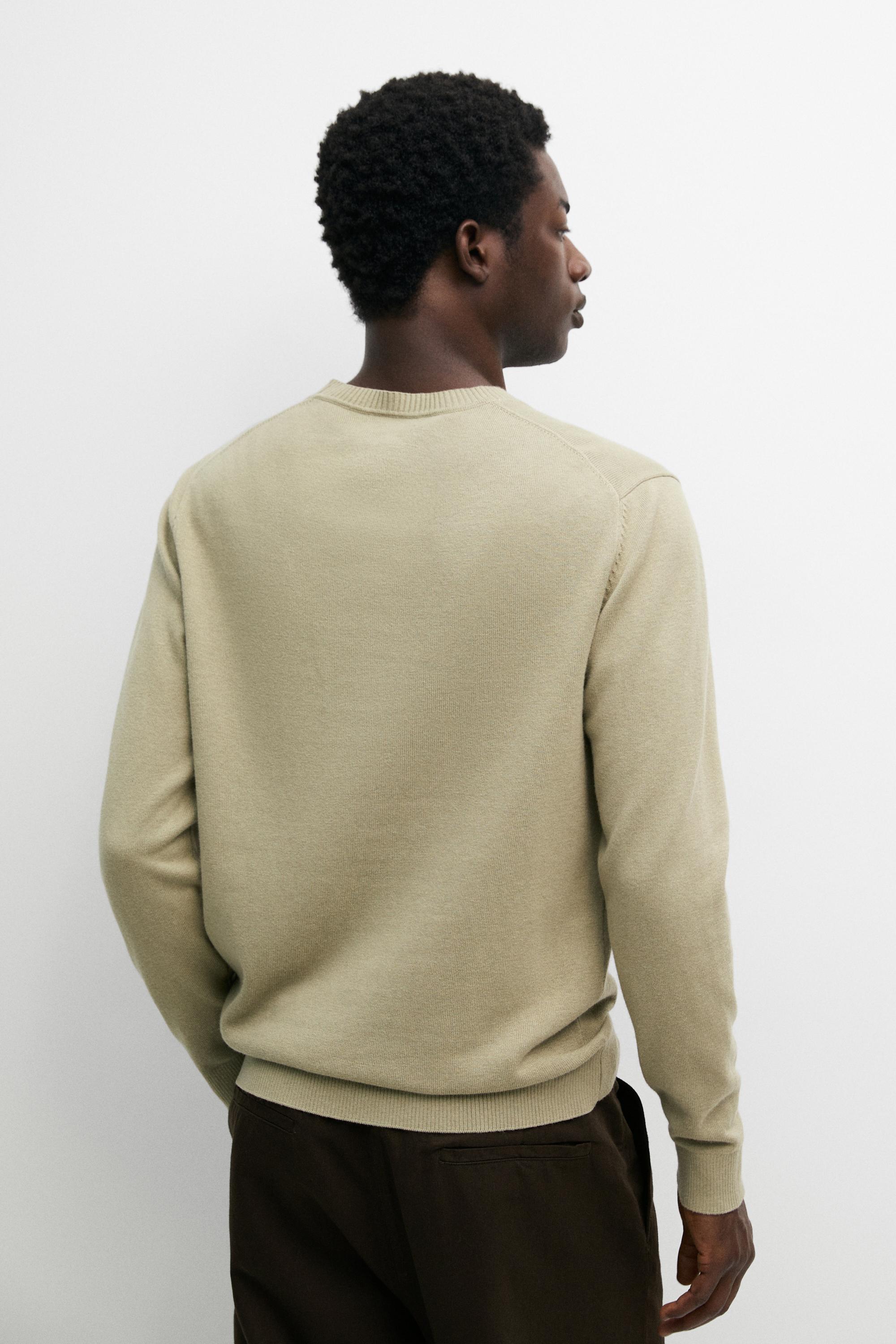 Knit cotton and wool sweater with crew neck — PALE GREEN