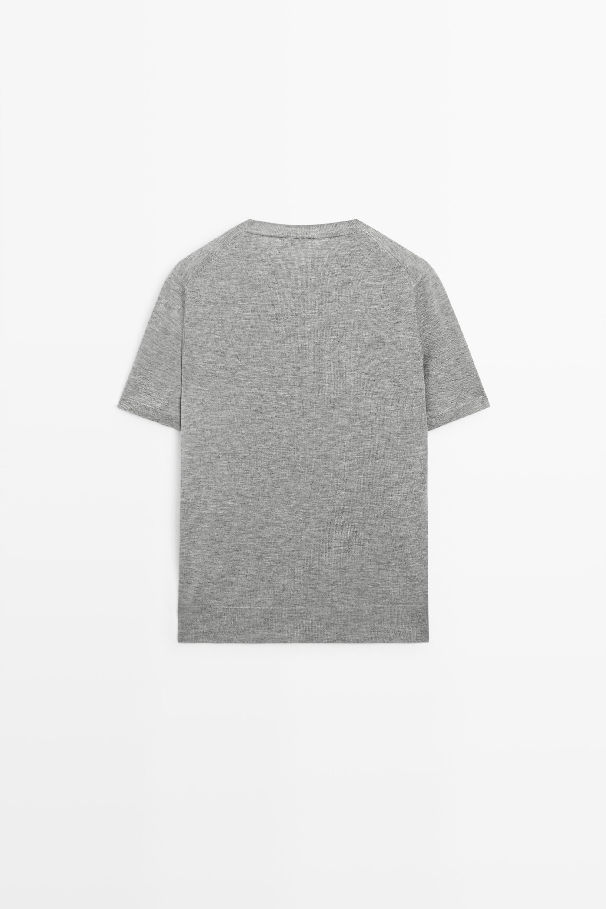 Short-sleeve fine-knit sweater — GREY MARL