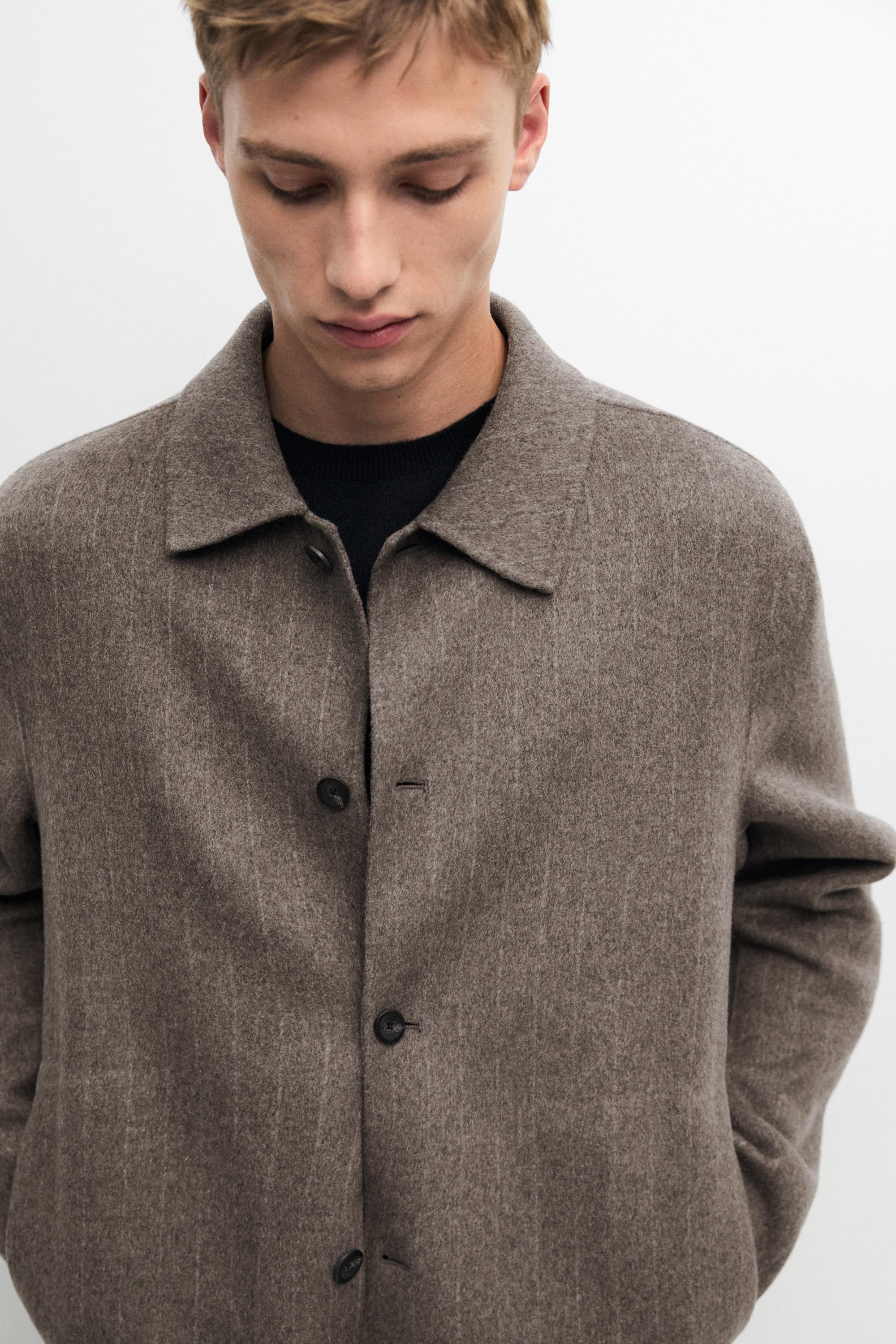 Striped double wool blend jacket — MINK