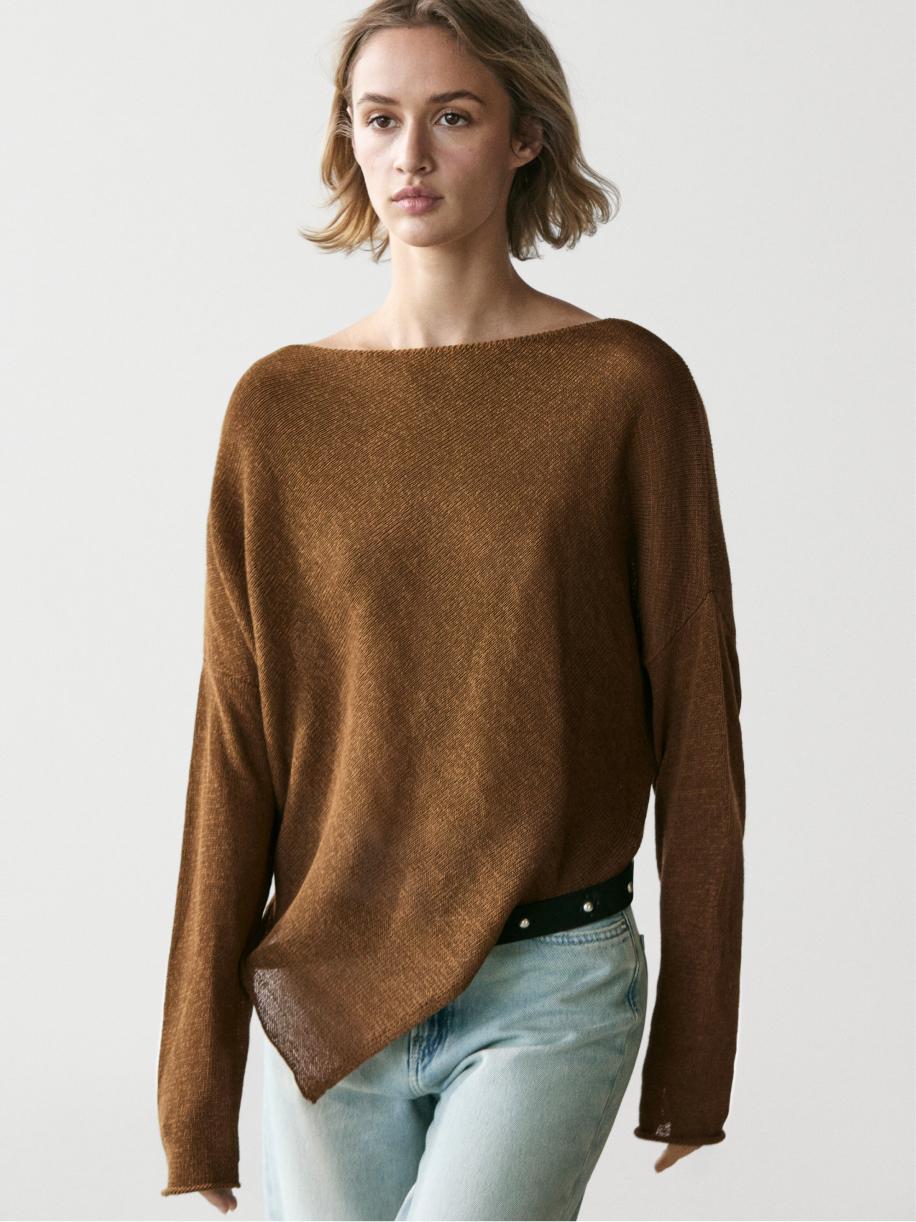 Asymmetric knit cape sweater — Tobacco brown