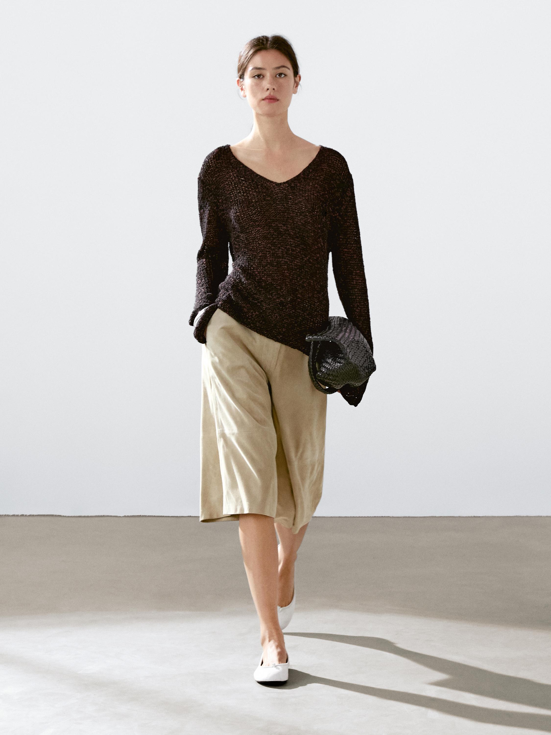 Mouliné cotton blend knit sweater