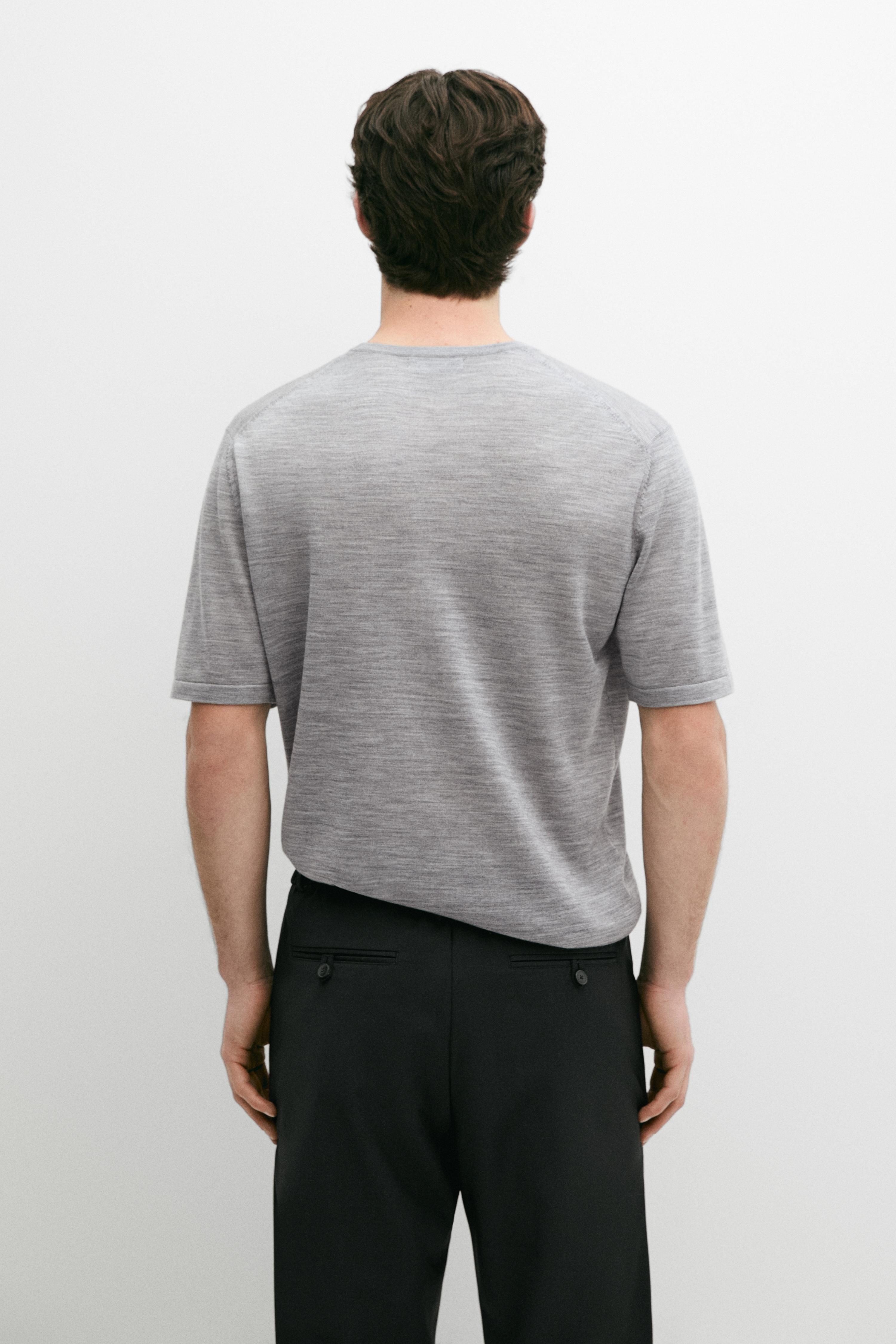 Wool-blend short-sleeve knit sweater — ANTHRACITE GREY