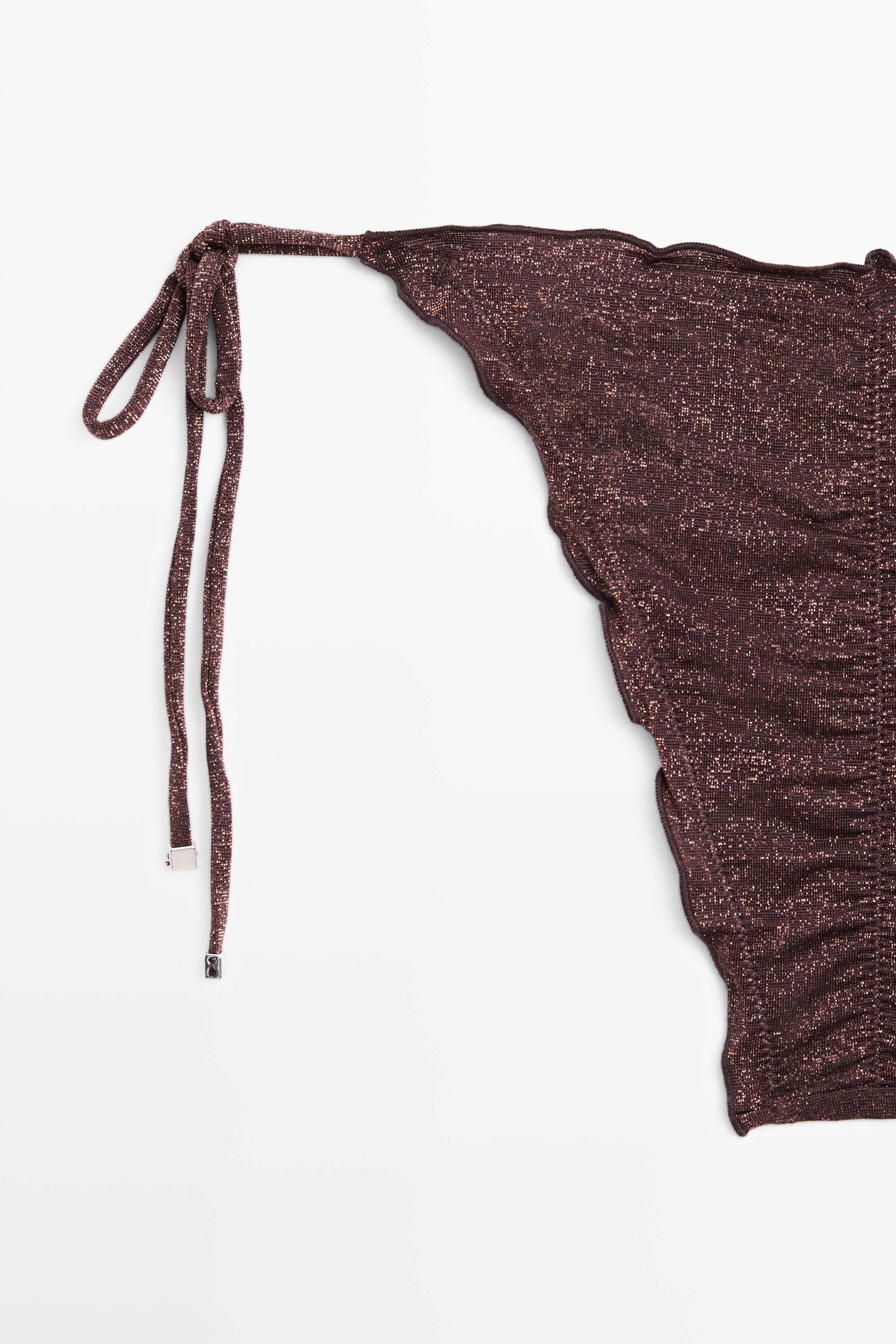 Shimmery ruffled bikini bottoms — BROWN