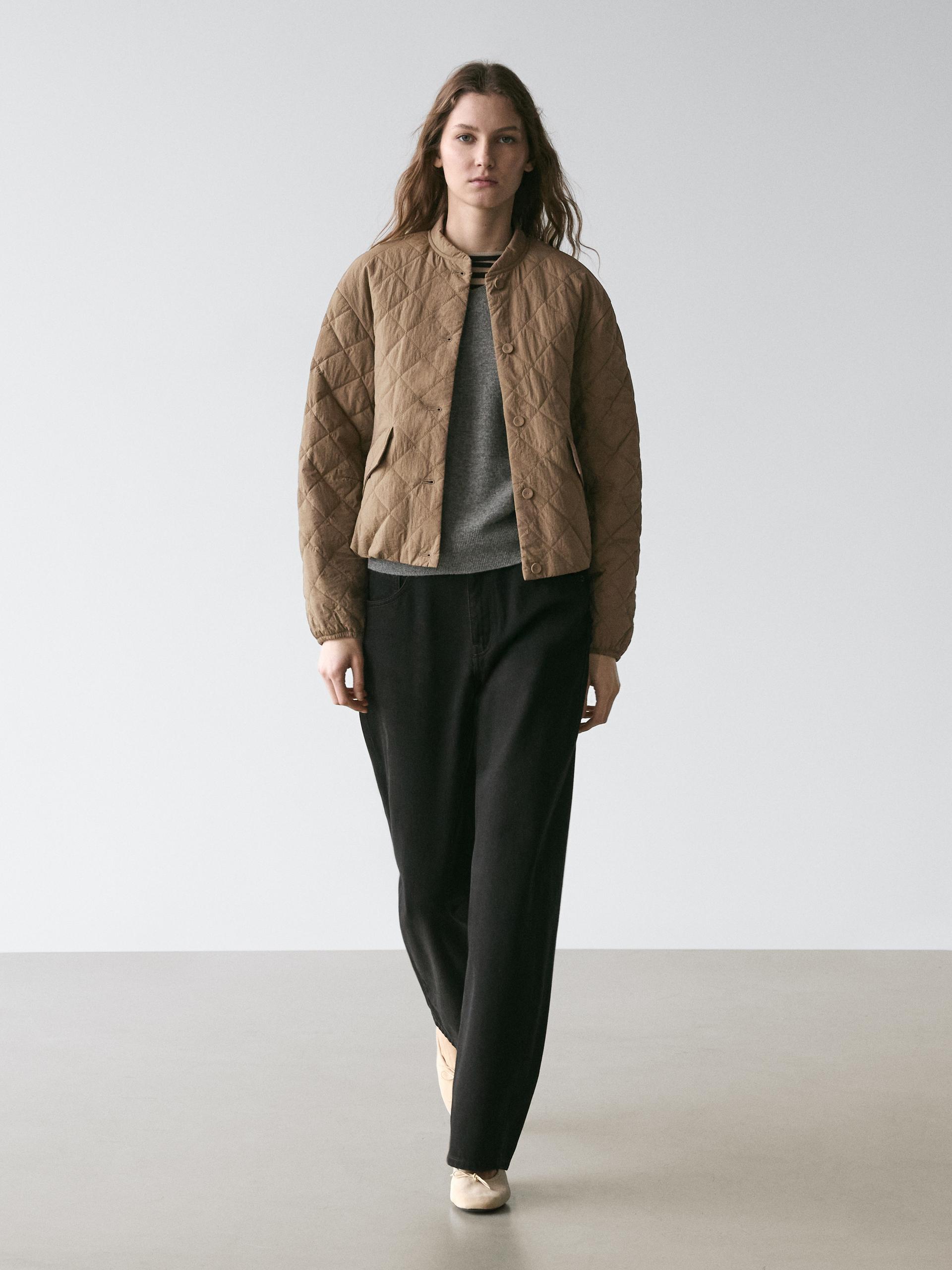 Chaqueta Corta Acolchado Ligero - Marrón - L - Massimo Dutti - Mujer