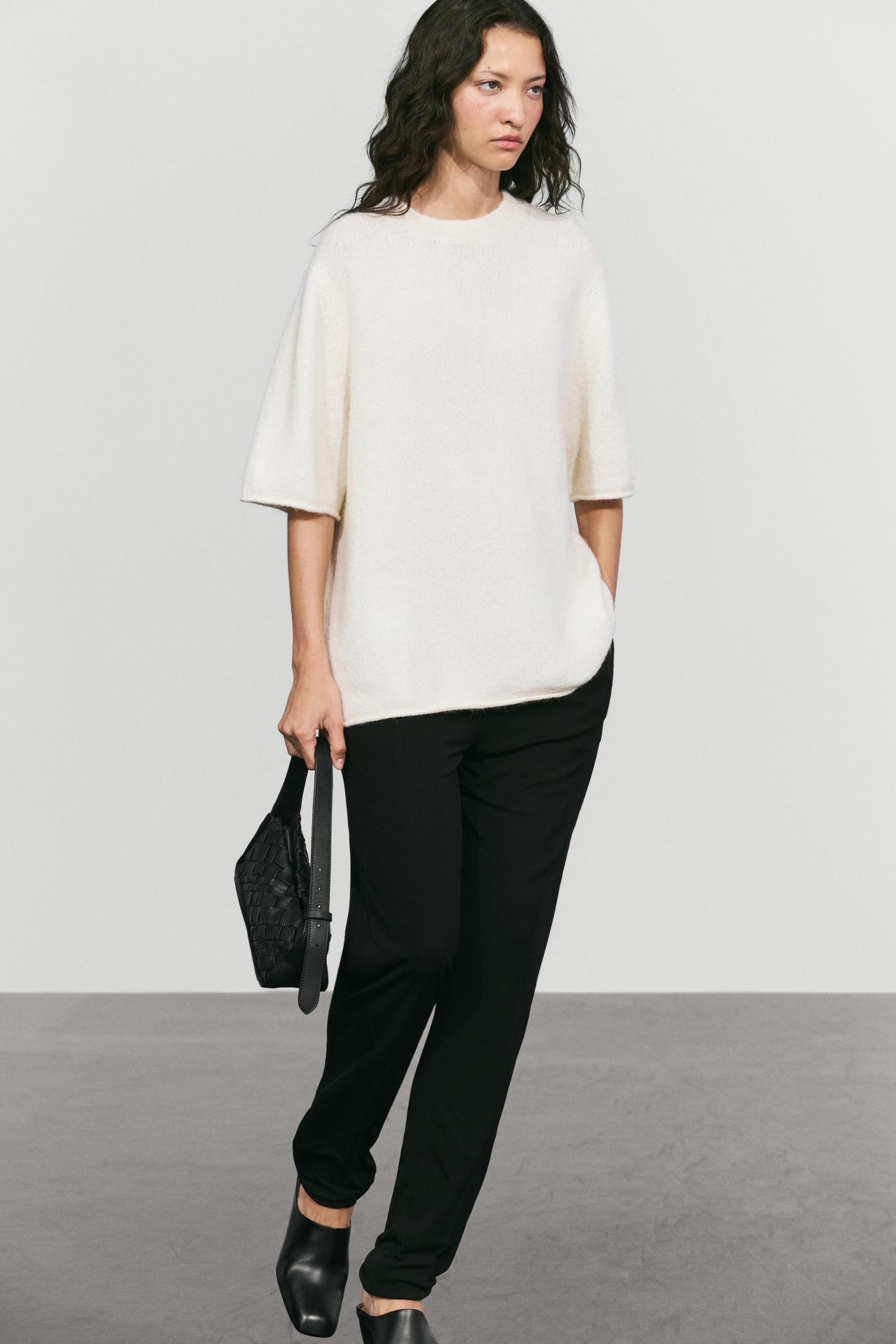 Oversize short sleeve knit sweater — CREAM
