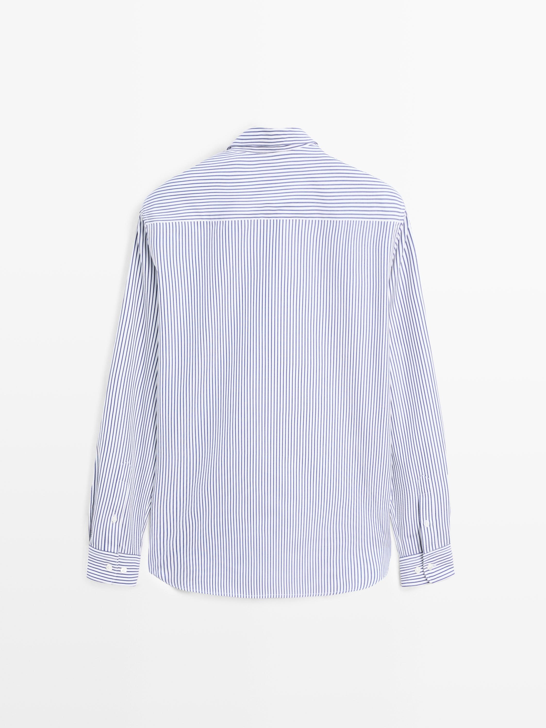 Regular fit striped 100% cotton shirt — DEEP BLUE