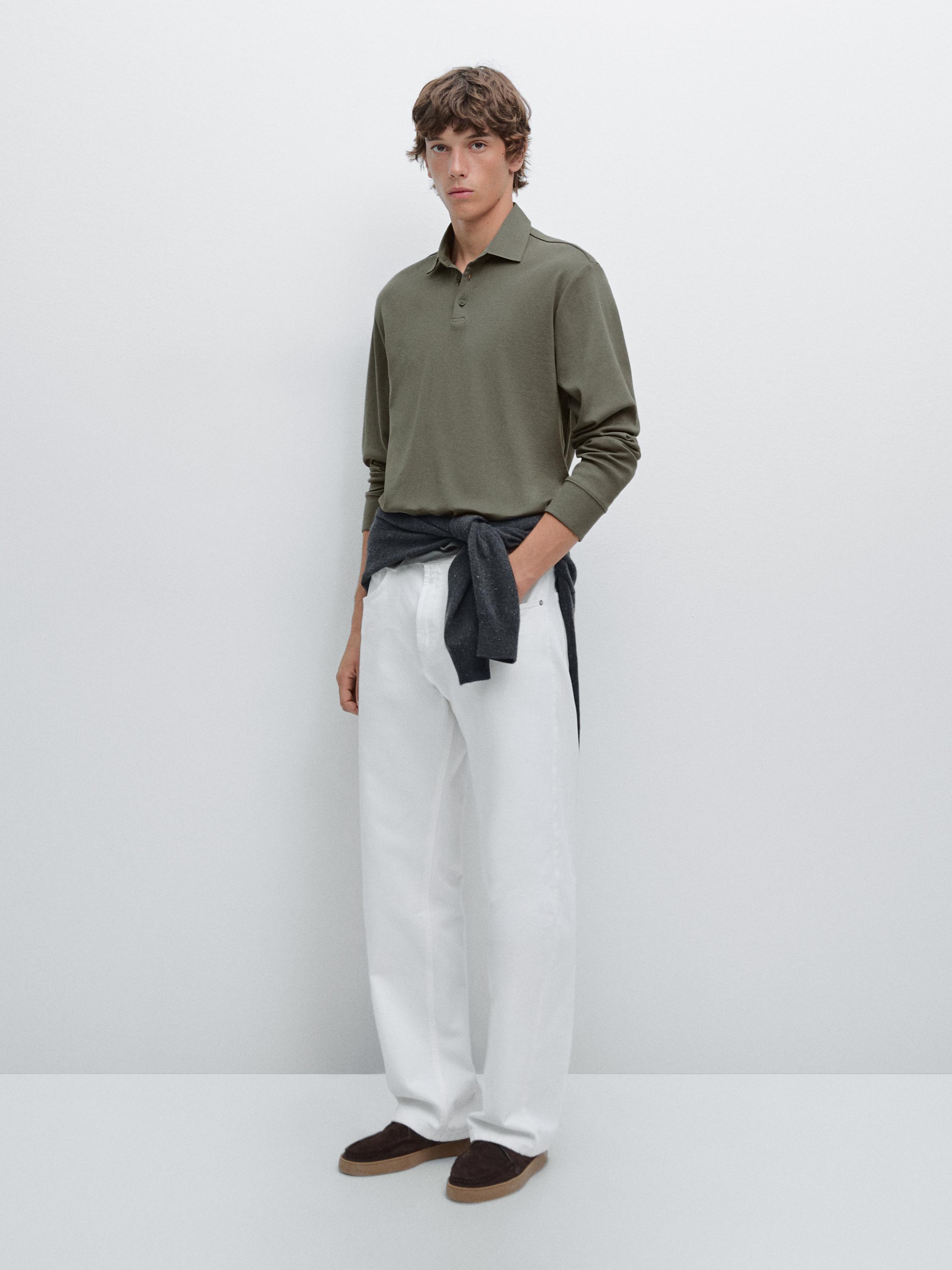 Langarm-Poloshirt mit abgesetztem Kragen