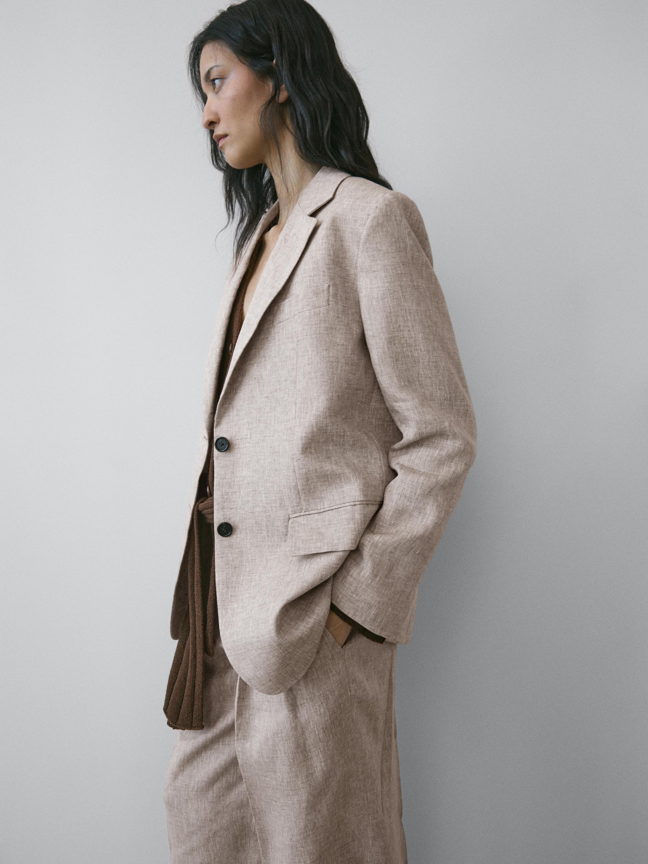 100% linen suit blazer — BEIGE